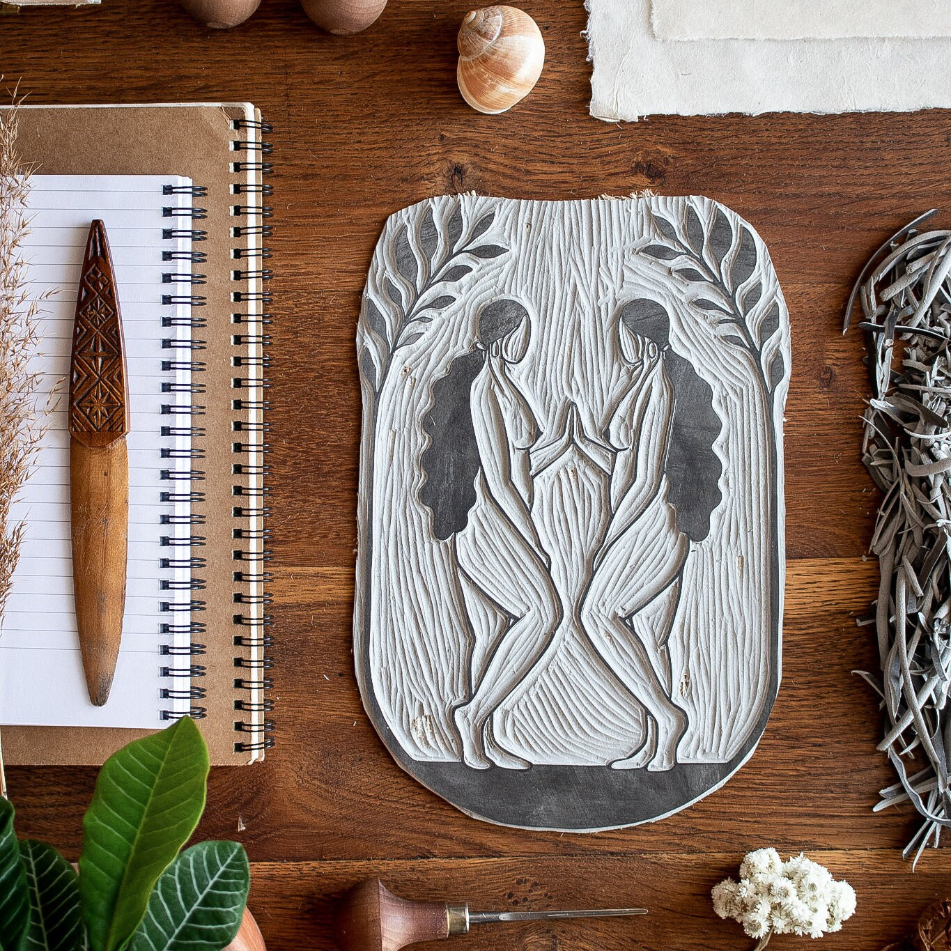 Goddess meeting herself Linoldruck - art.from.ilkas.heart