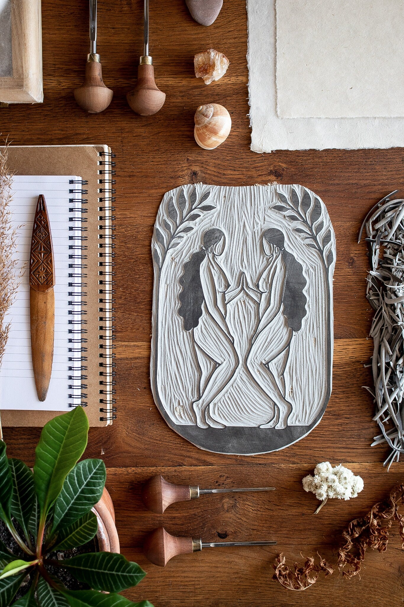 Goddess meeting herself Linoldruck - art.from.ilkas.heart