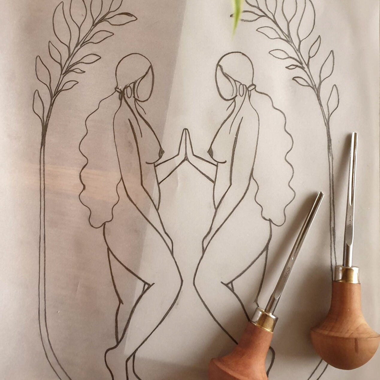 Goddess meeting herself Linoldruck - art.from.ilkas.heart