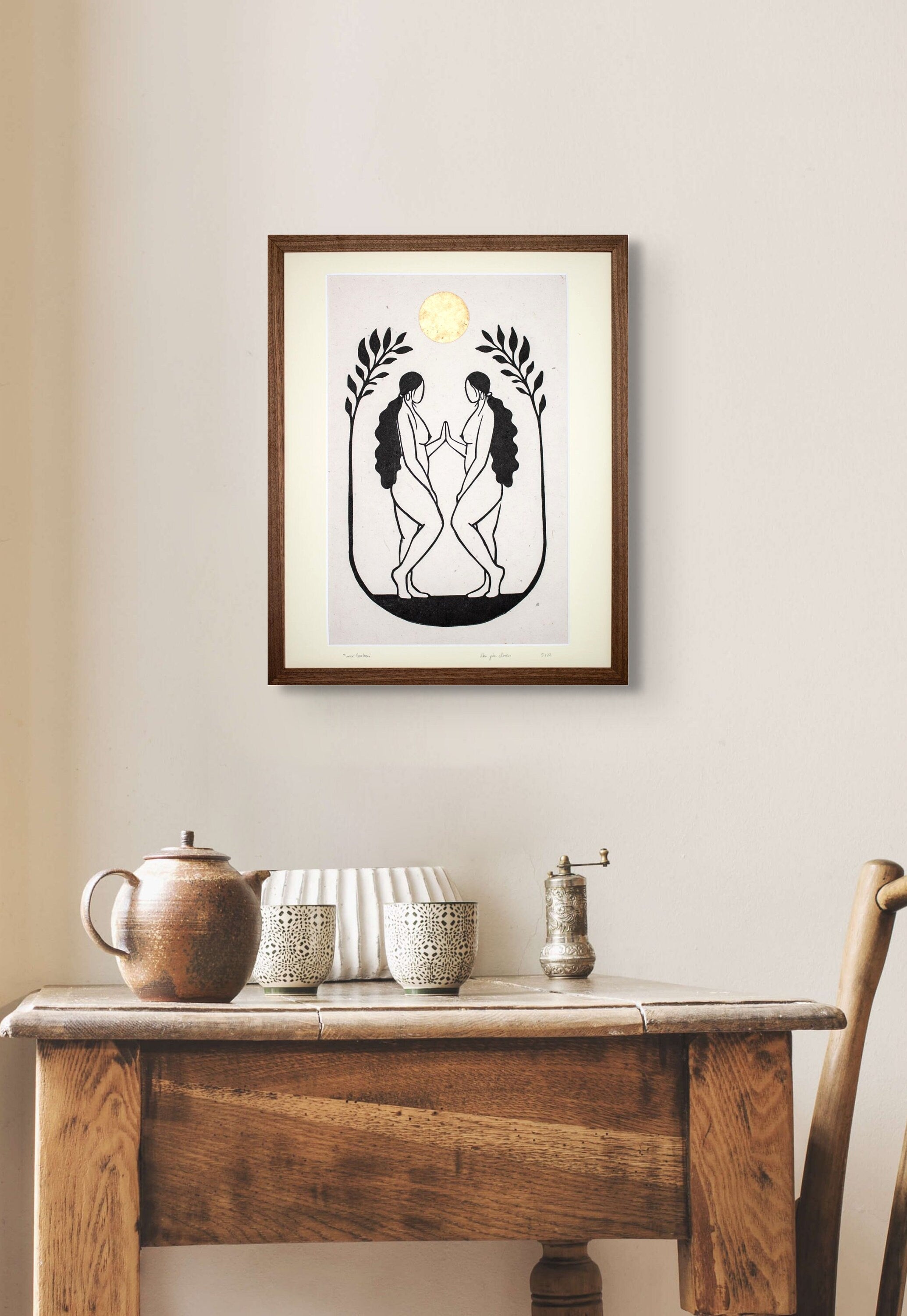 Goddess meeting herself Linoldruck - art.from.ilkas.heart