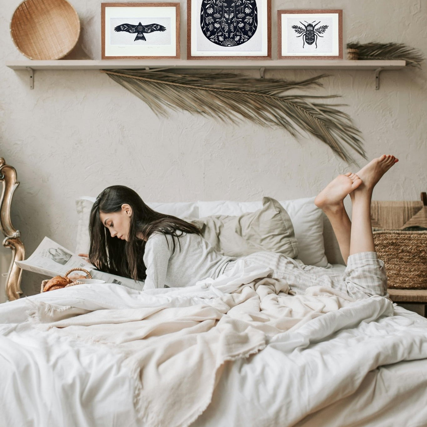 Milan & Blumen Linoldruck - art.from.ilkas.heart