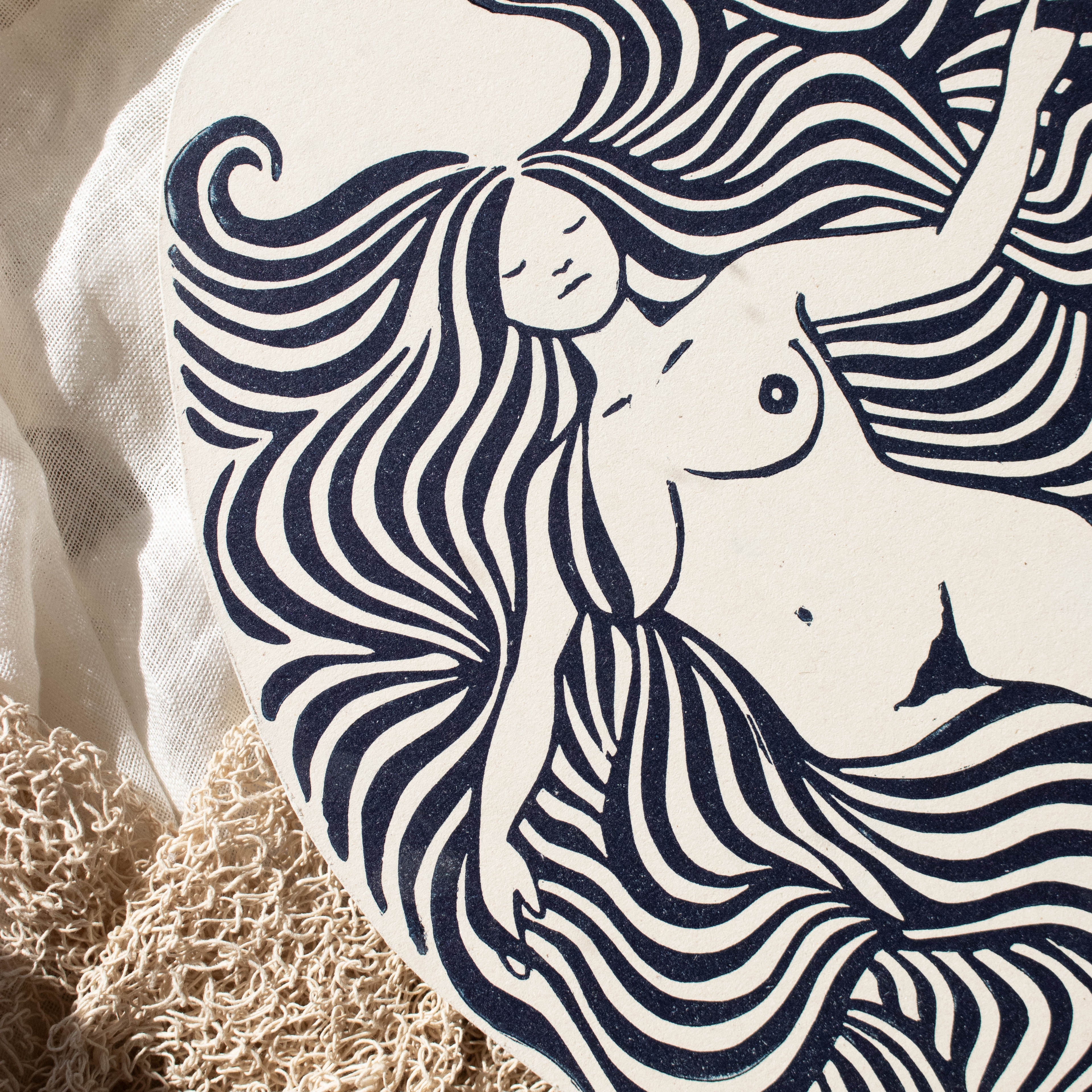 Ich bin der Ozean - Linoldruck auf Finnpappe - art.from.ilkas.heart