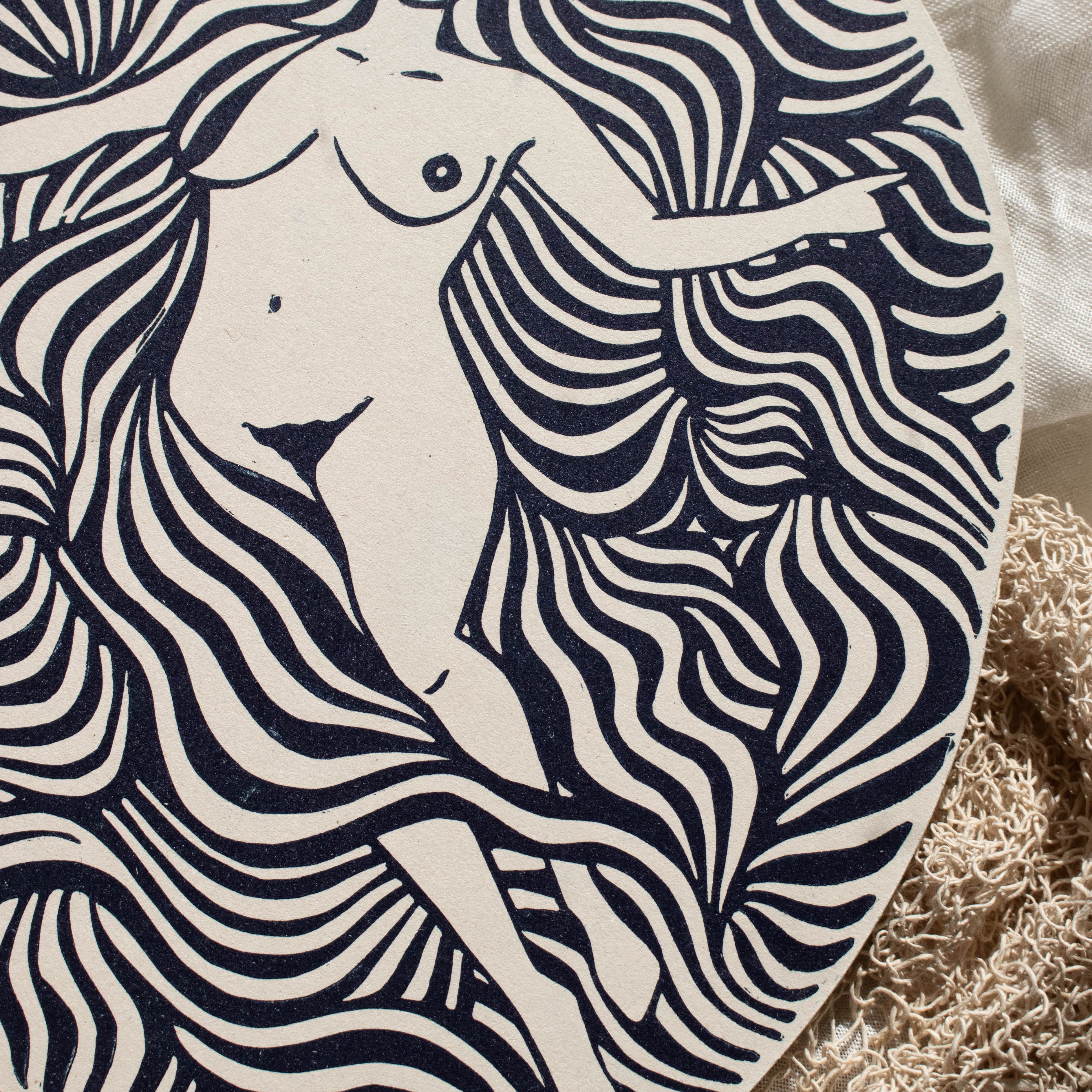 Ich bin der Ozean - Linoldruck auf Finnpappe - art.from.ilkas.heart