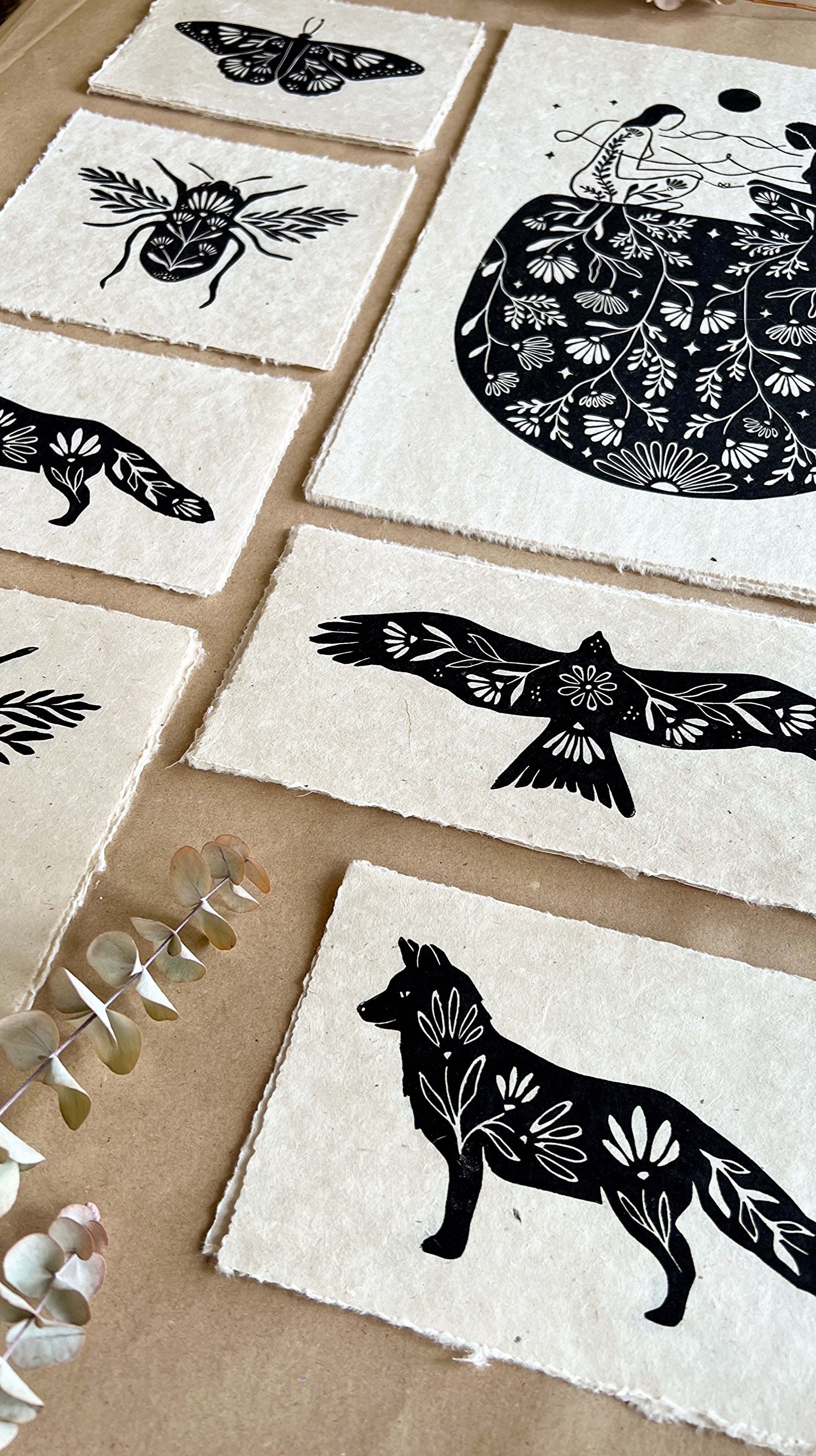 Falter & Blumen Linoldruck - art.from.ilkas.heart