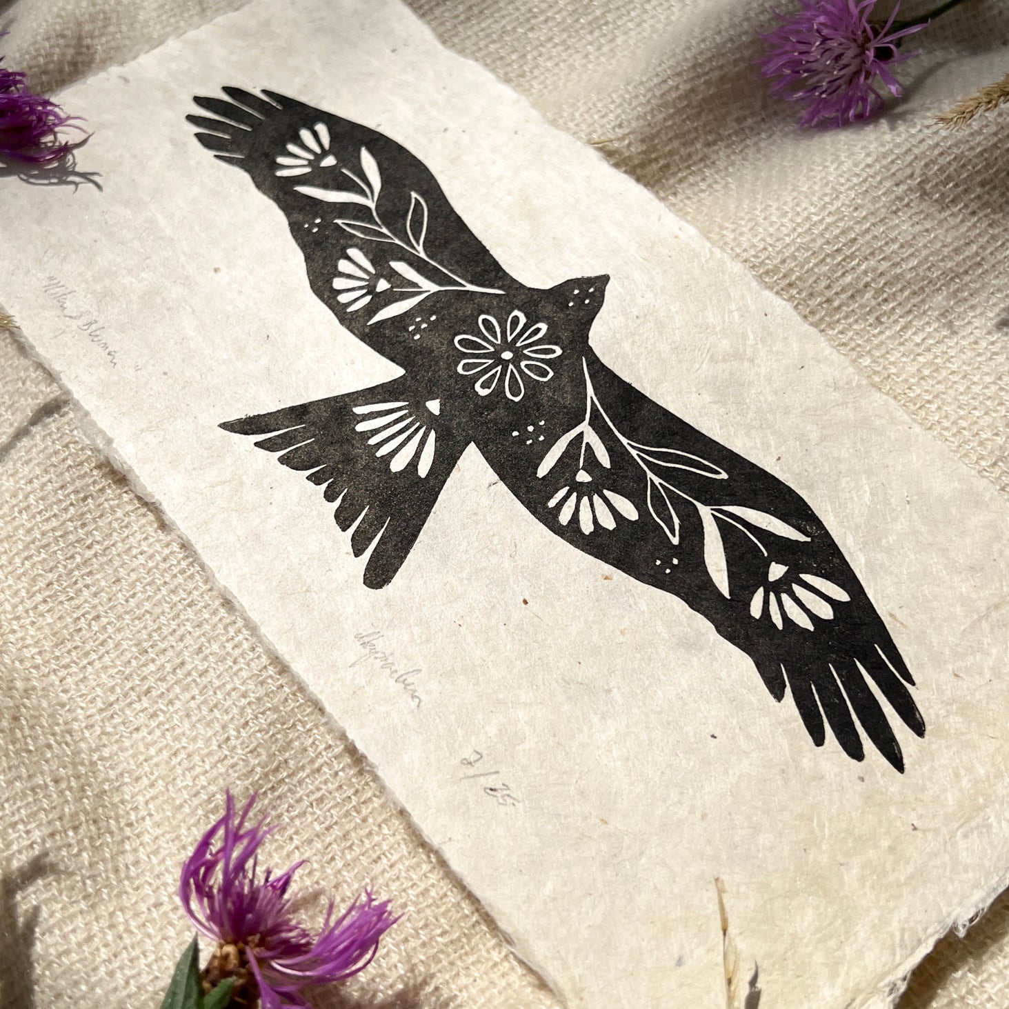 Milan & Blumen Linoldruck - art.from.ilkas.heart