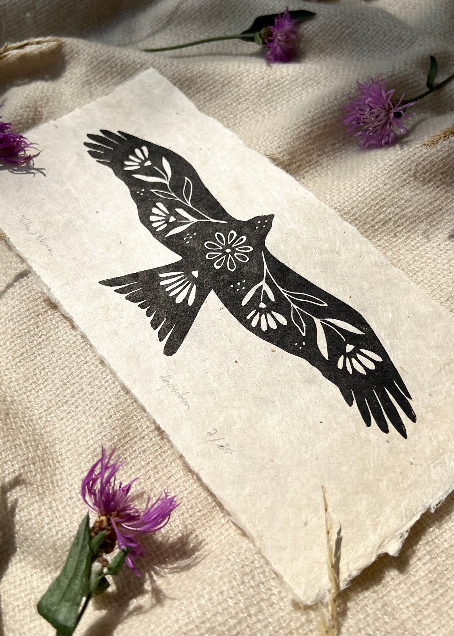 Milan & Blumen Linoldruck - art.from.ilkas.heart