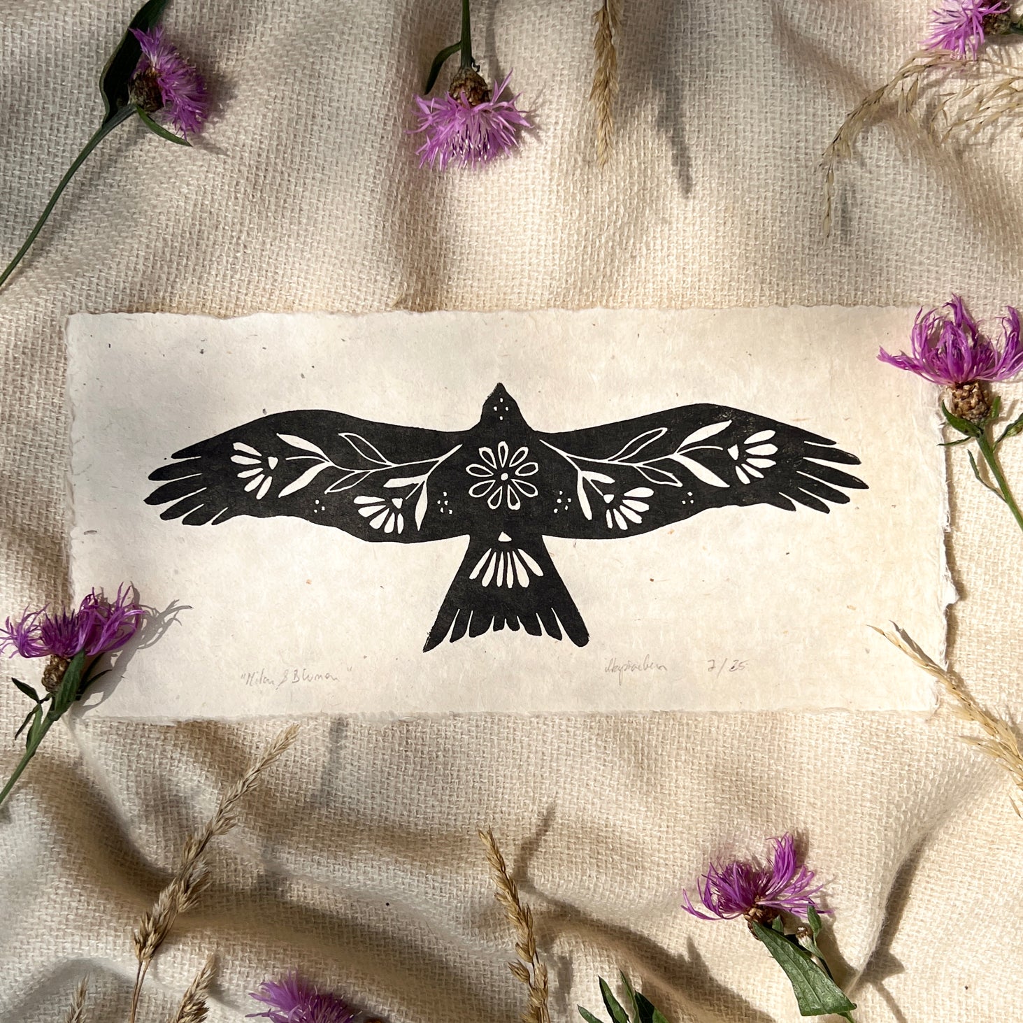 Milan & Blumen Linoldruck - art.from.ilkas.heart