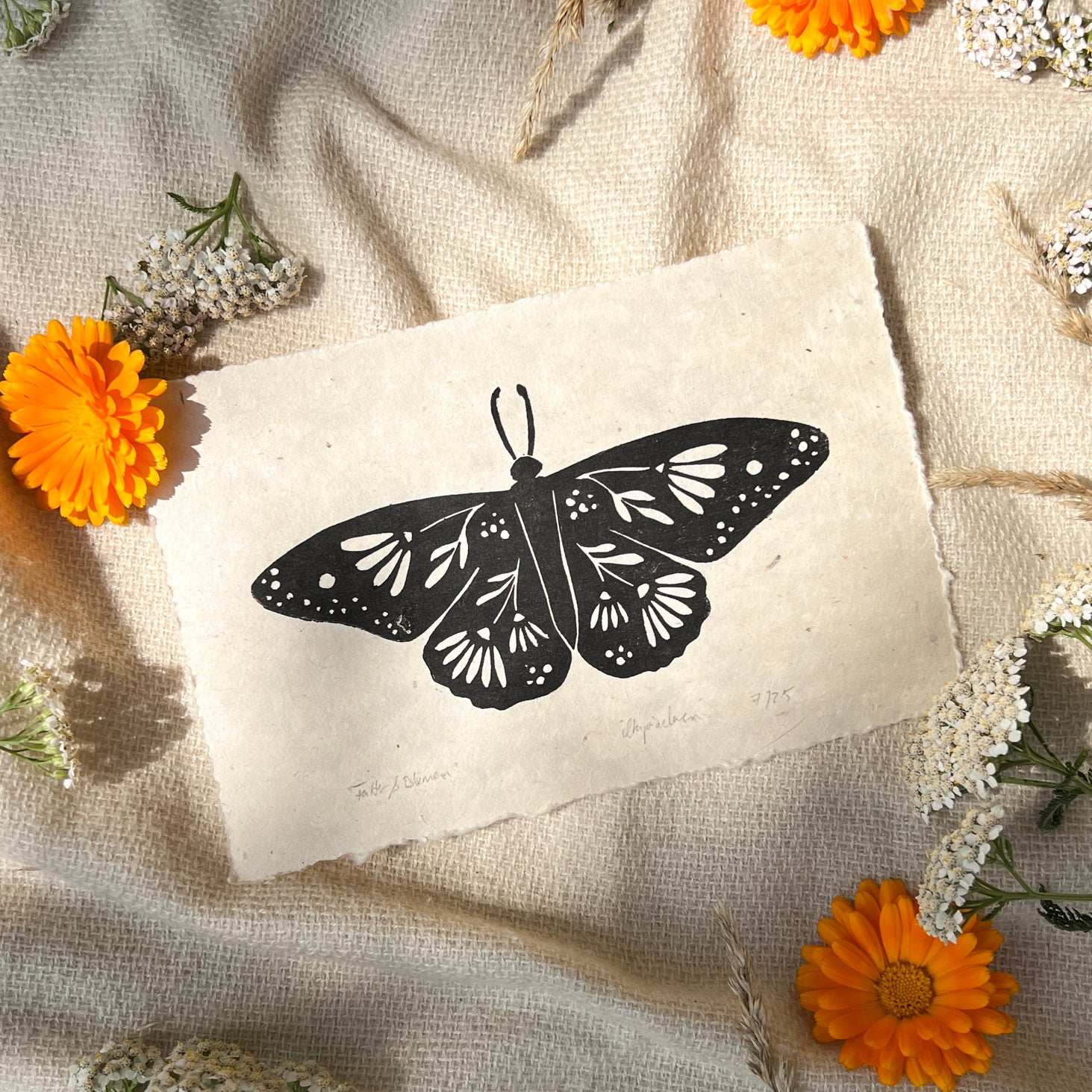 Falter & Blumen Linoldruck - art.from.ilkas.heart