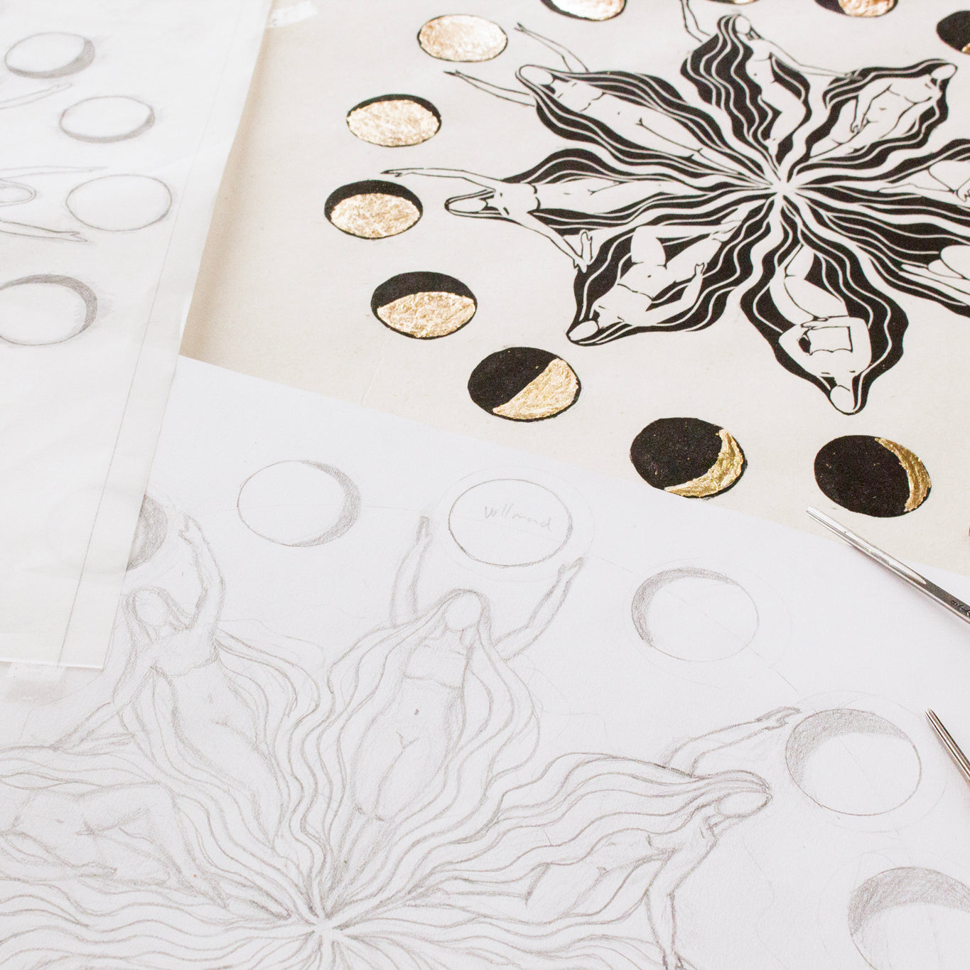 Mondblume Linoldruck - art.from.ilkas.heart