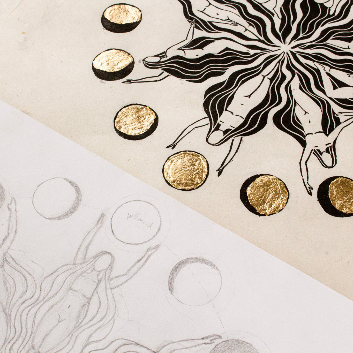 Mondblume Linoldruck - art.from.ilkas.heart