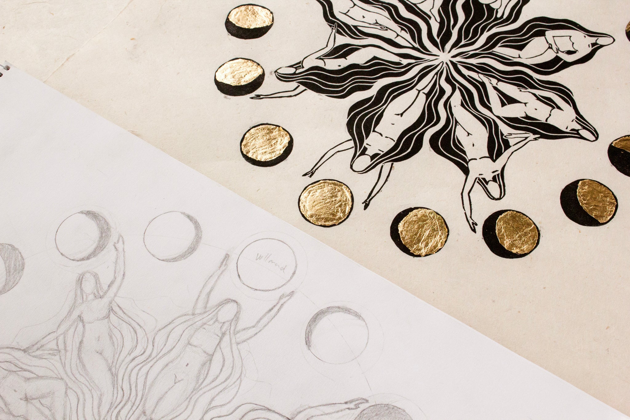 Mondblume Linoldruck - art.from.ilkas.heart