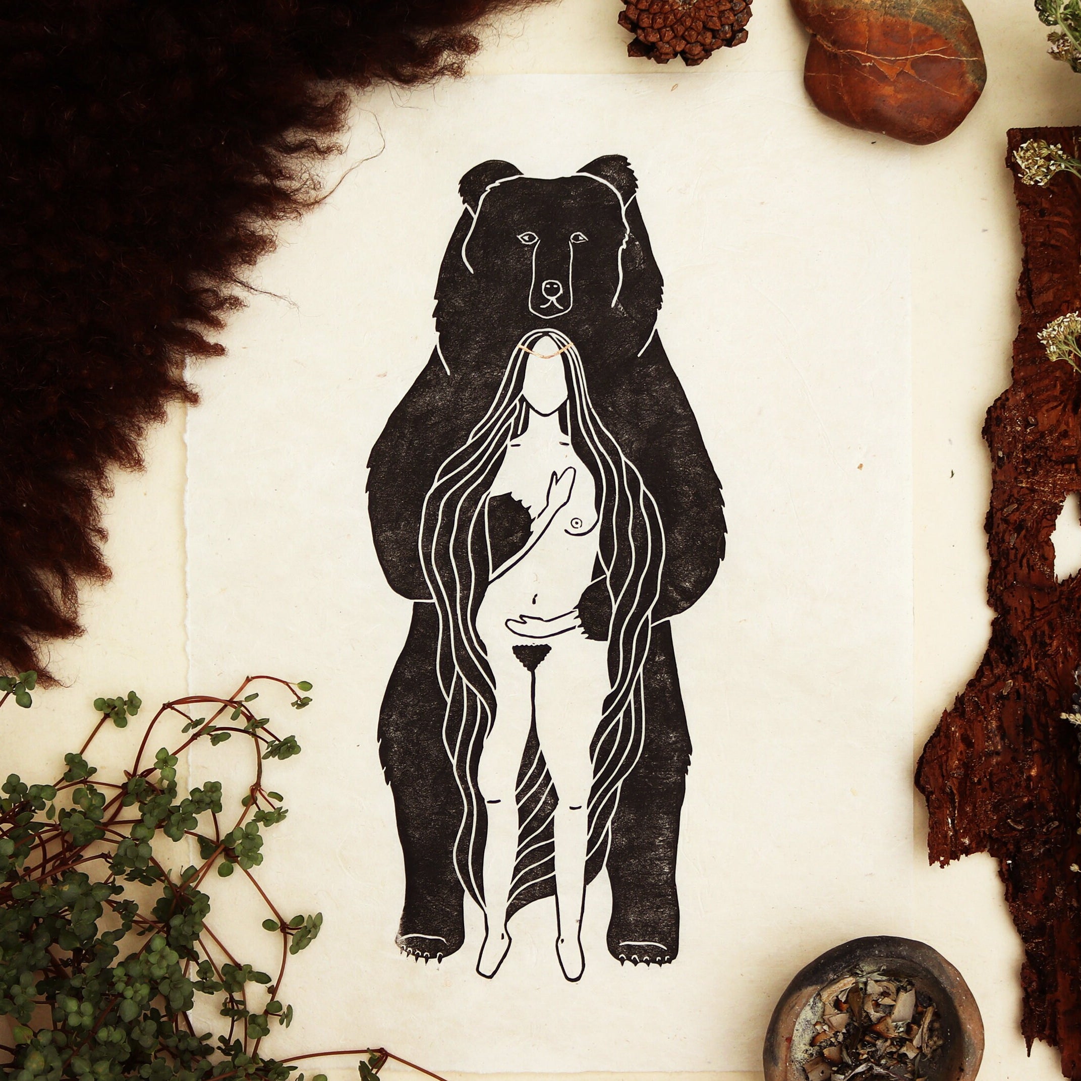 Bärengöttin Linoldruck - art.from.ilkas.heart
