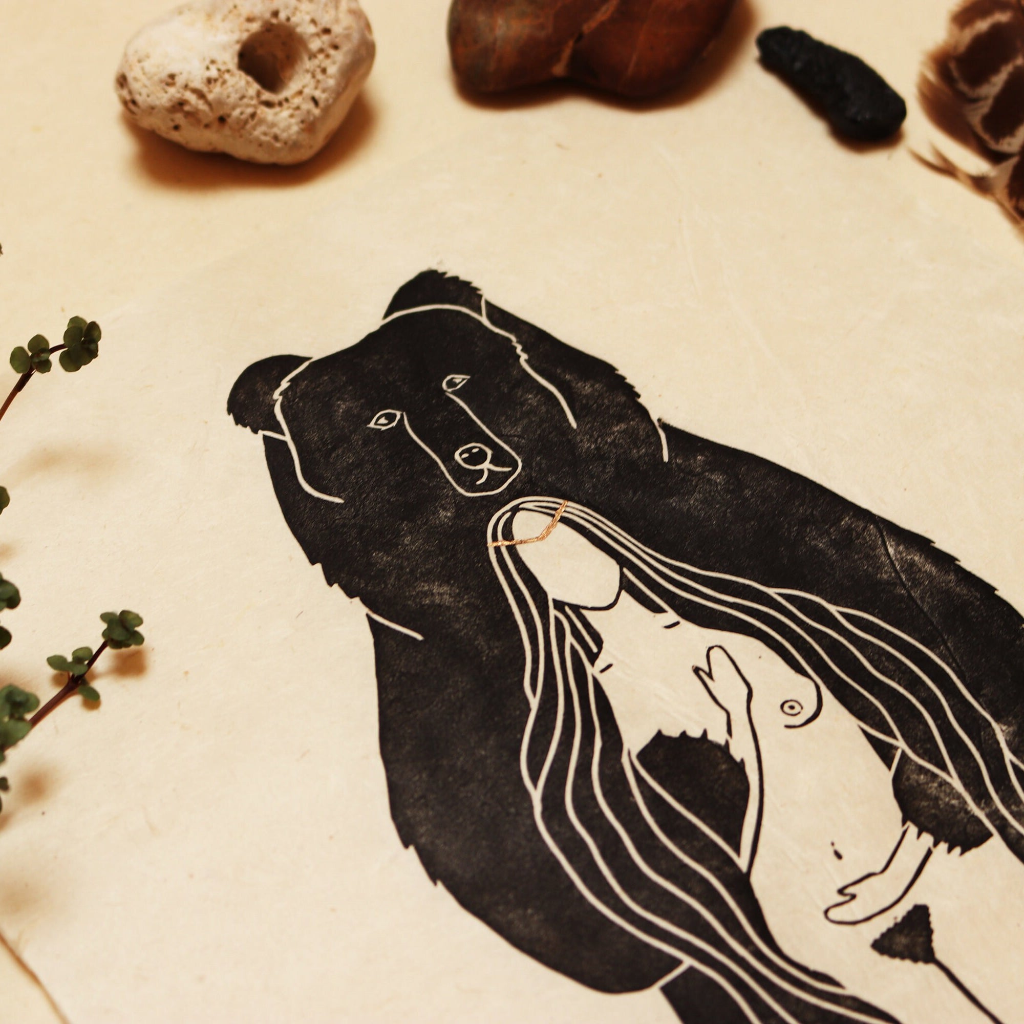 Bärengöttin Linoldruck - art.from.ilkas.heart