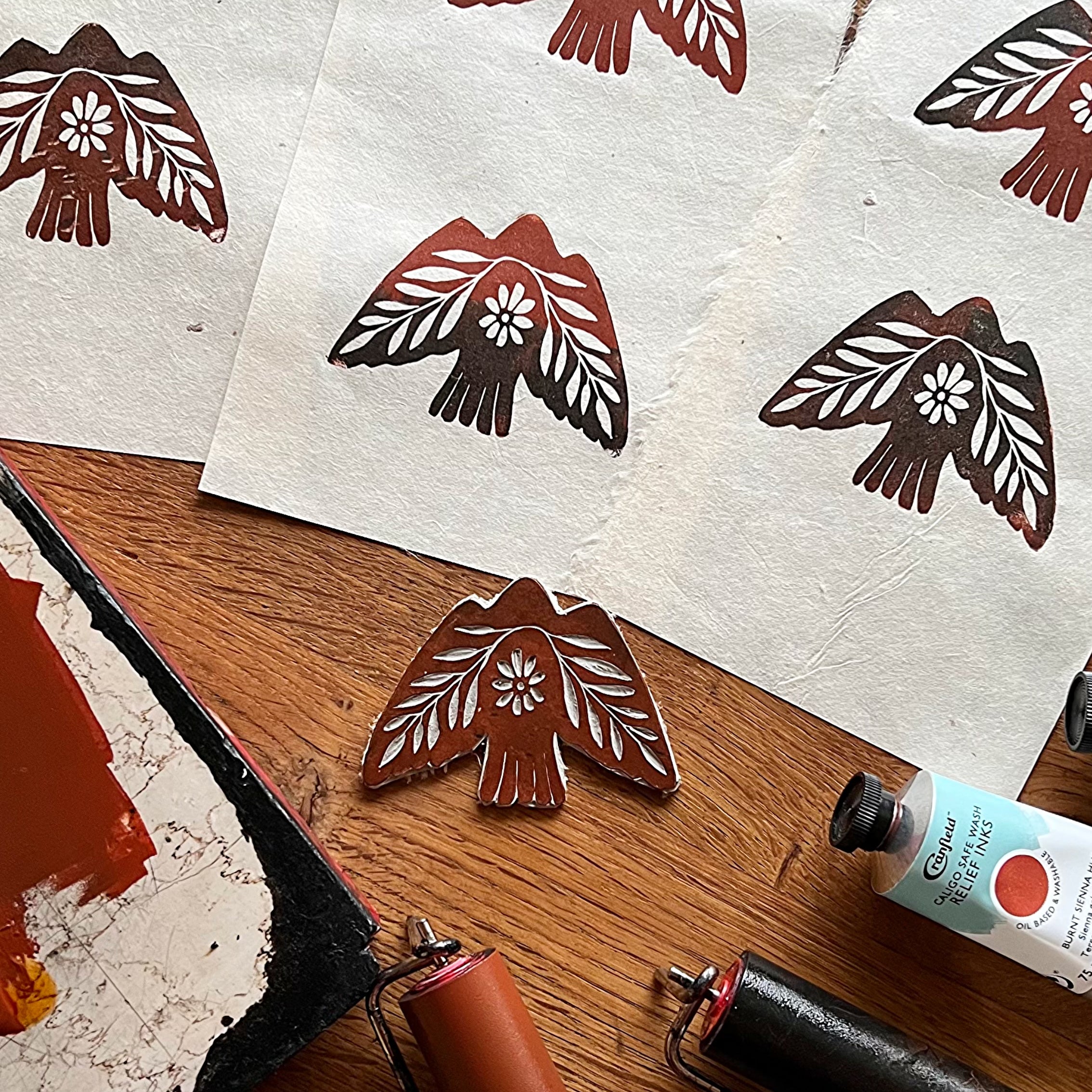 Seelenvogel Linoldruck NEUE FARBE - art.from.ilkas.heart