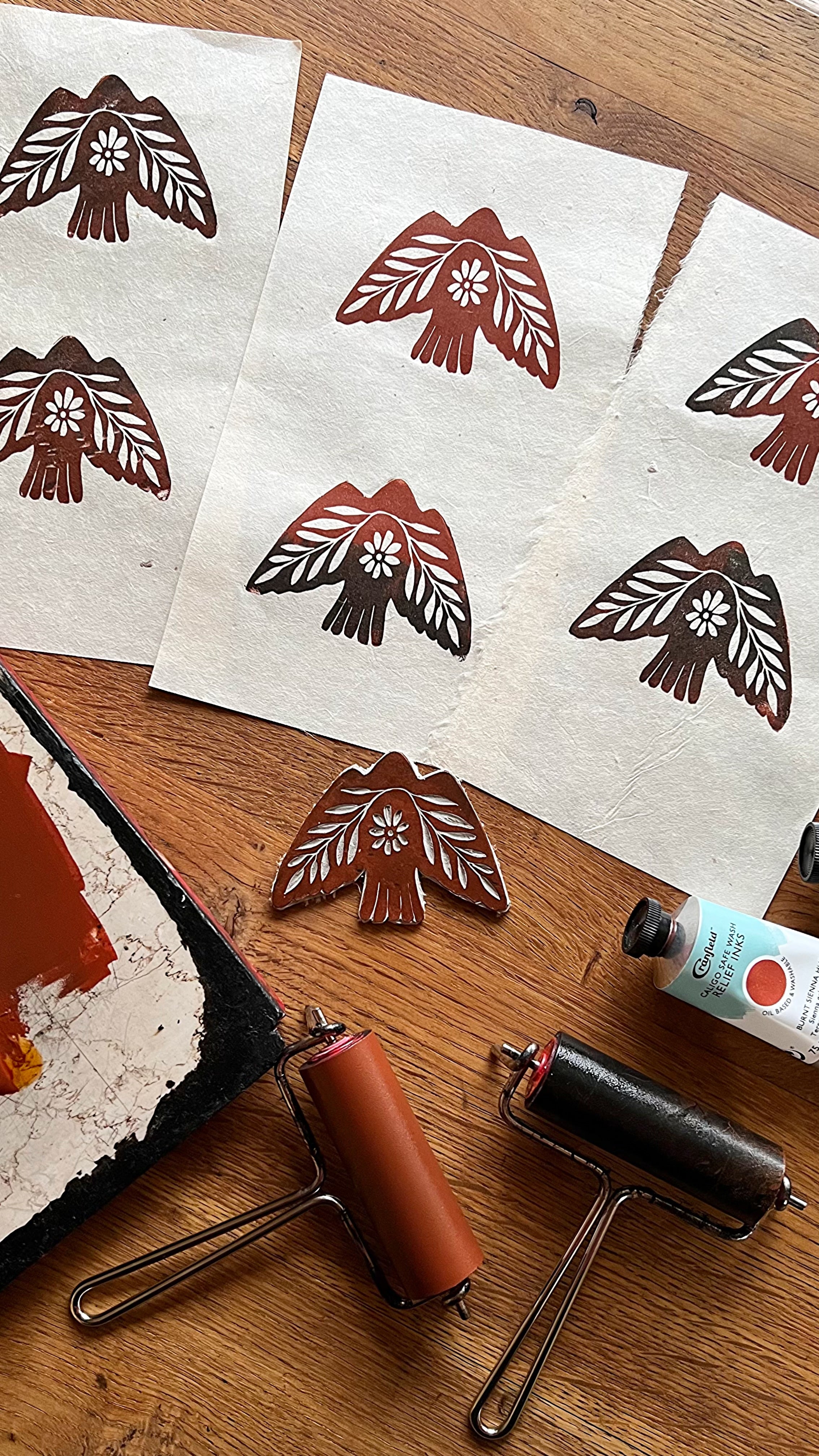 Seelenvogel Linoldruck NEUE FARBE - art.from.ilkas.heart