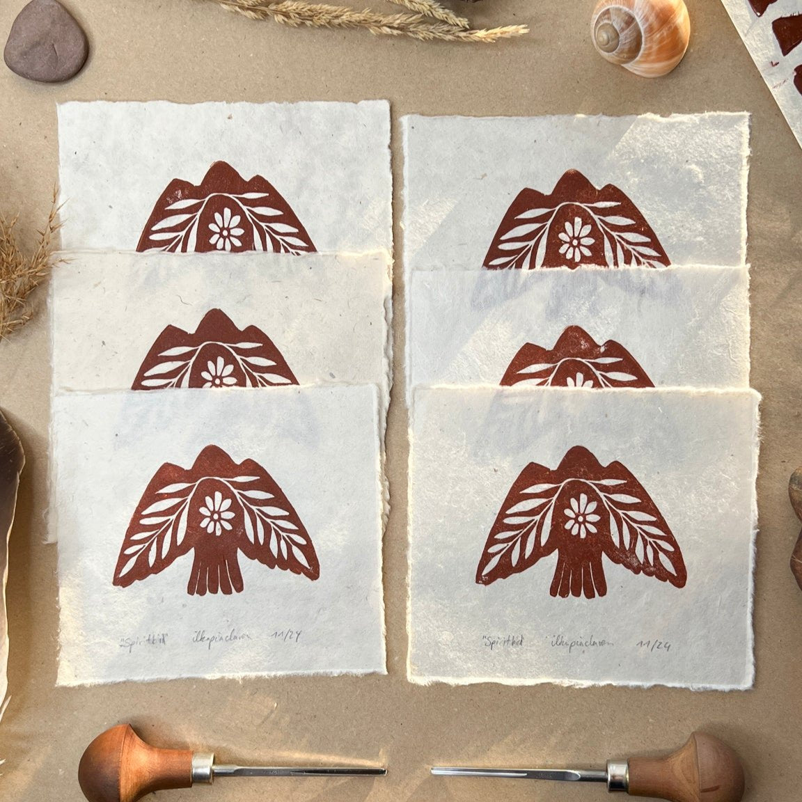 Seelenvogel Linoldruck NEUE FARBE - art.from.ilkas.heart