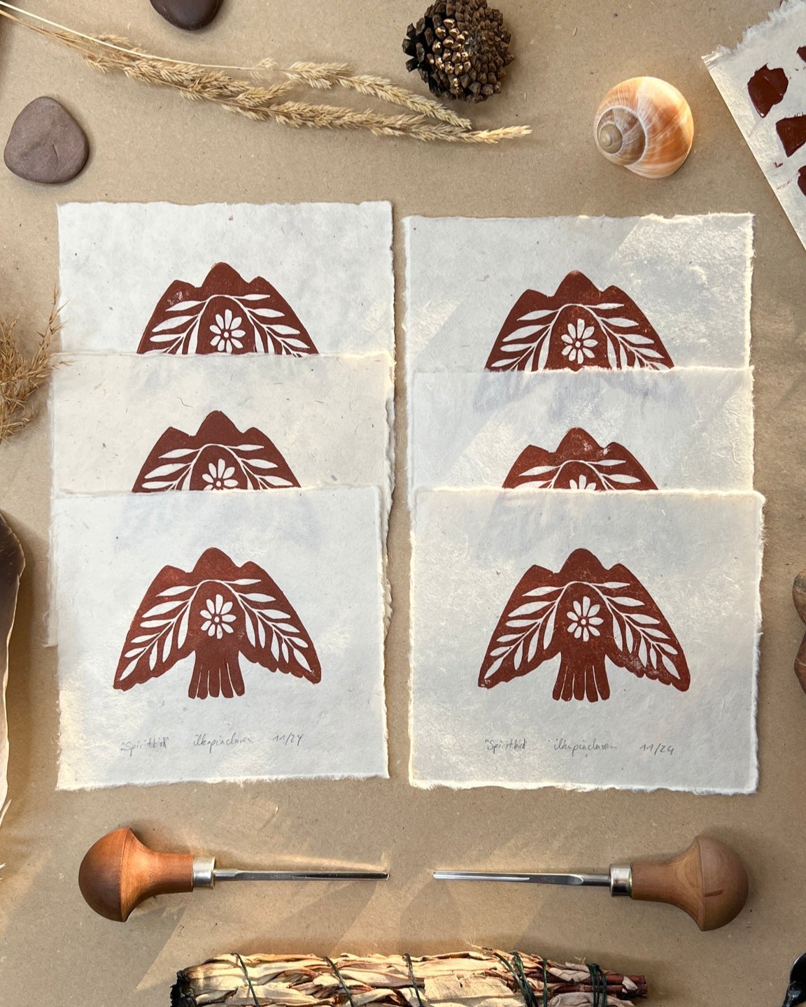 Seelenvogel Linoldruck NEUE FARBE - art.from.ilkas.heart