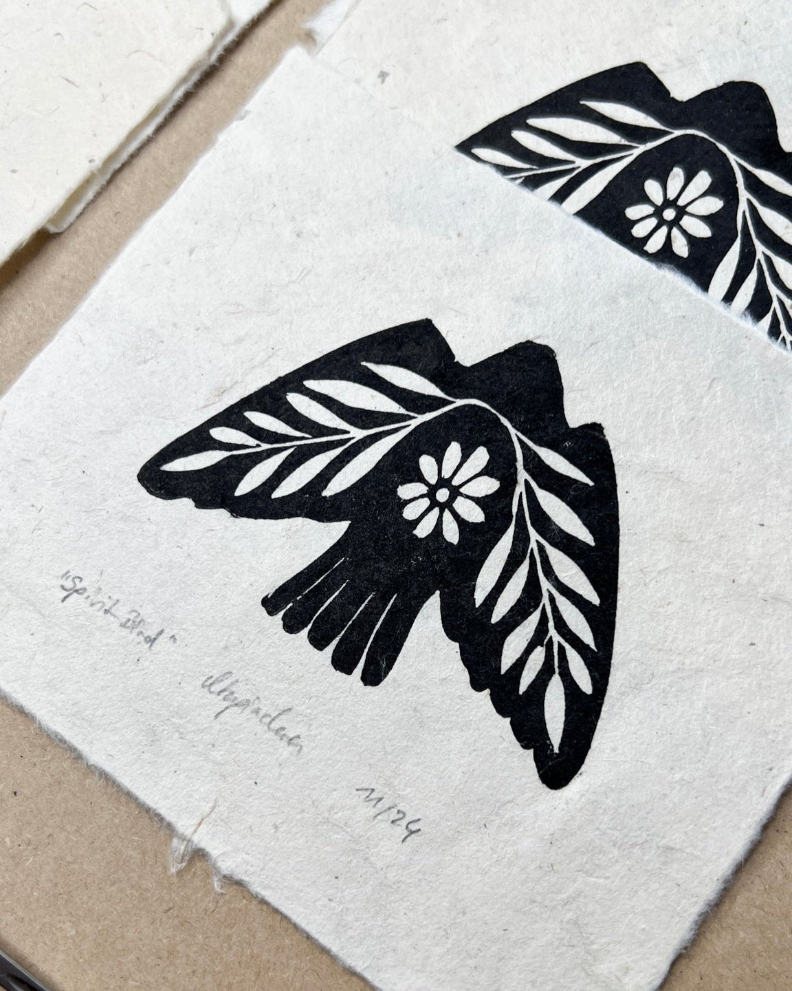 Seelenvogel Linoldruck NEUE FARBE - art.from.ilkas.heart