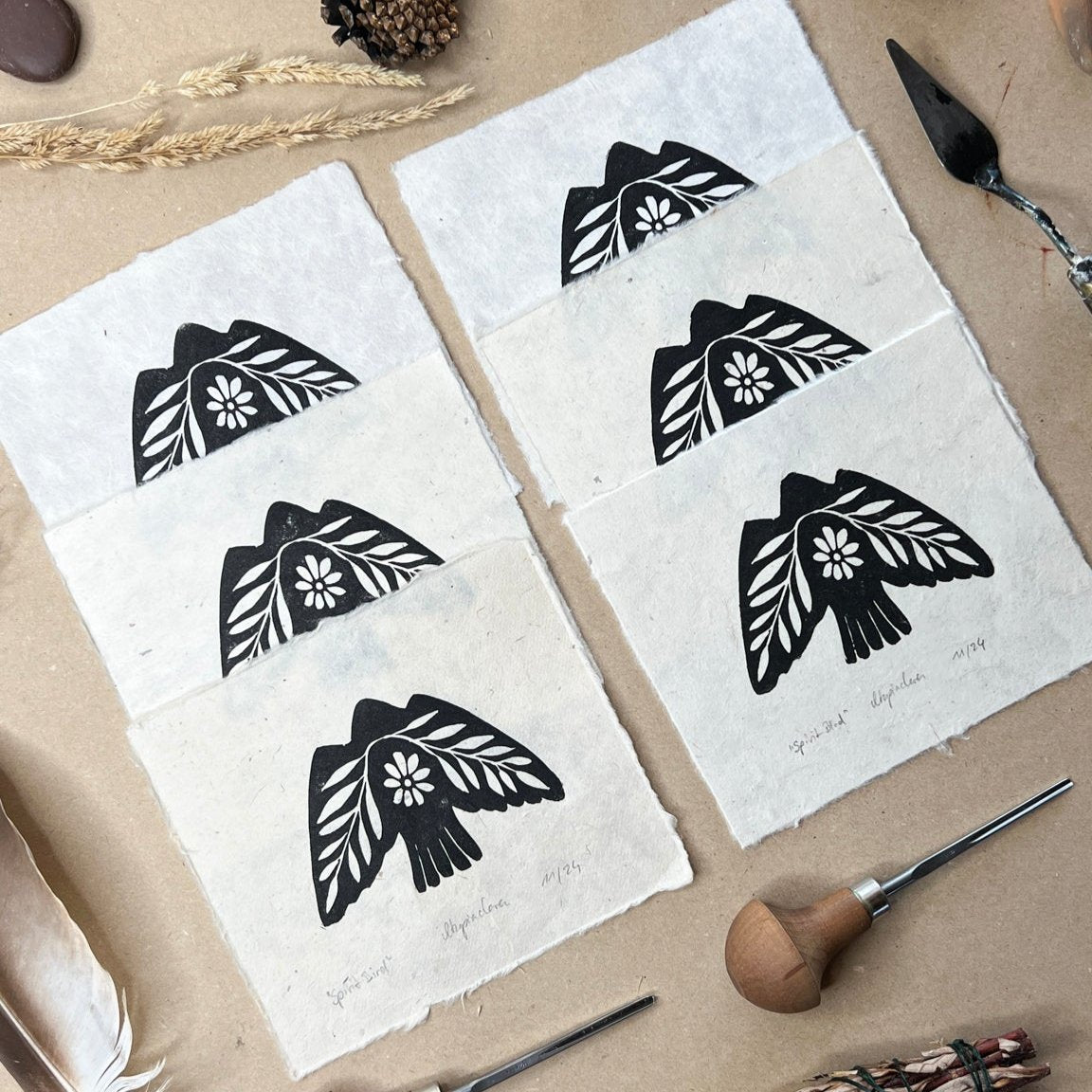 Seelenvogel Linoldruck NEUE FARBE - art.from.ilkas.heart