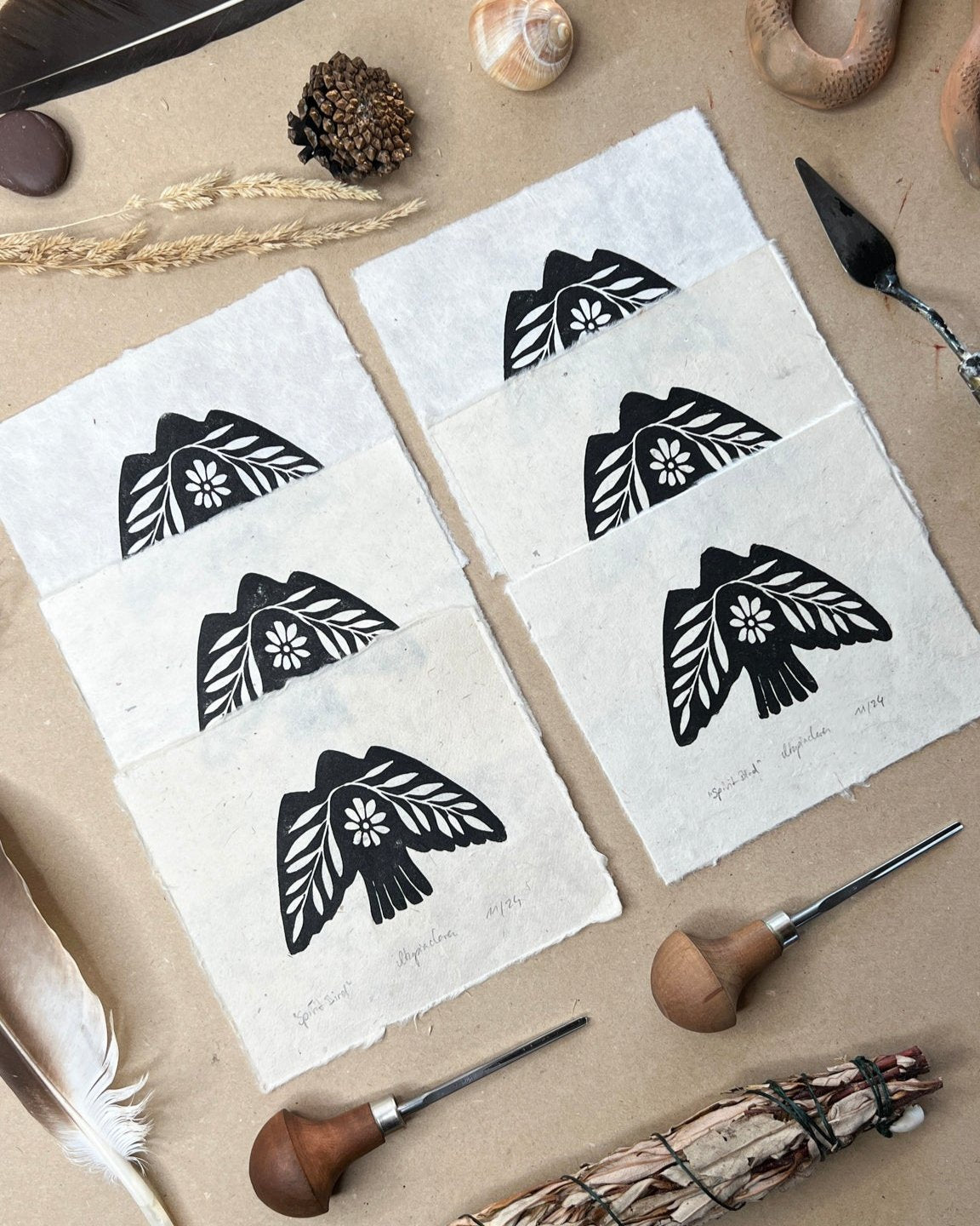 Seelenvogel Linoldruck NEUE FARBE - art.from.ilkas.heart