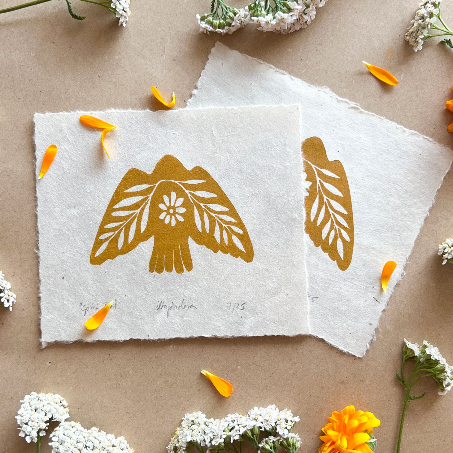 Seelenvogel Linoldruck NEUE FARBE - art.from.ilkas.heart