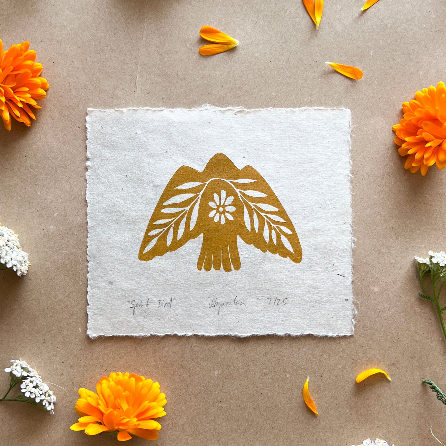 Seelenvogel Linoldruck NEUE FARBE - art.from.ilkas.heart