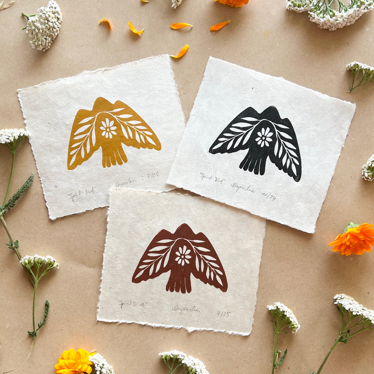 Seelenvogel Linoldruck NEUE FARBE - art.from.ilkas.heart