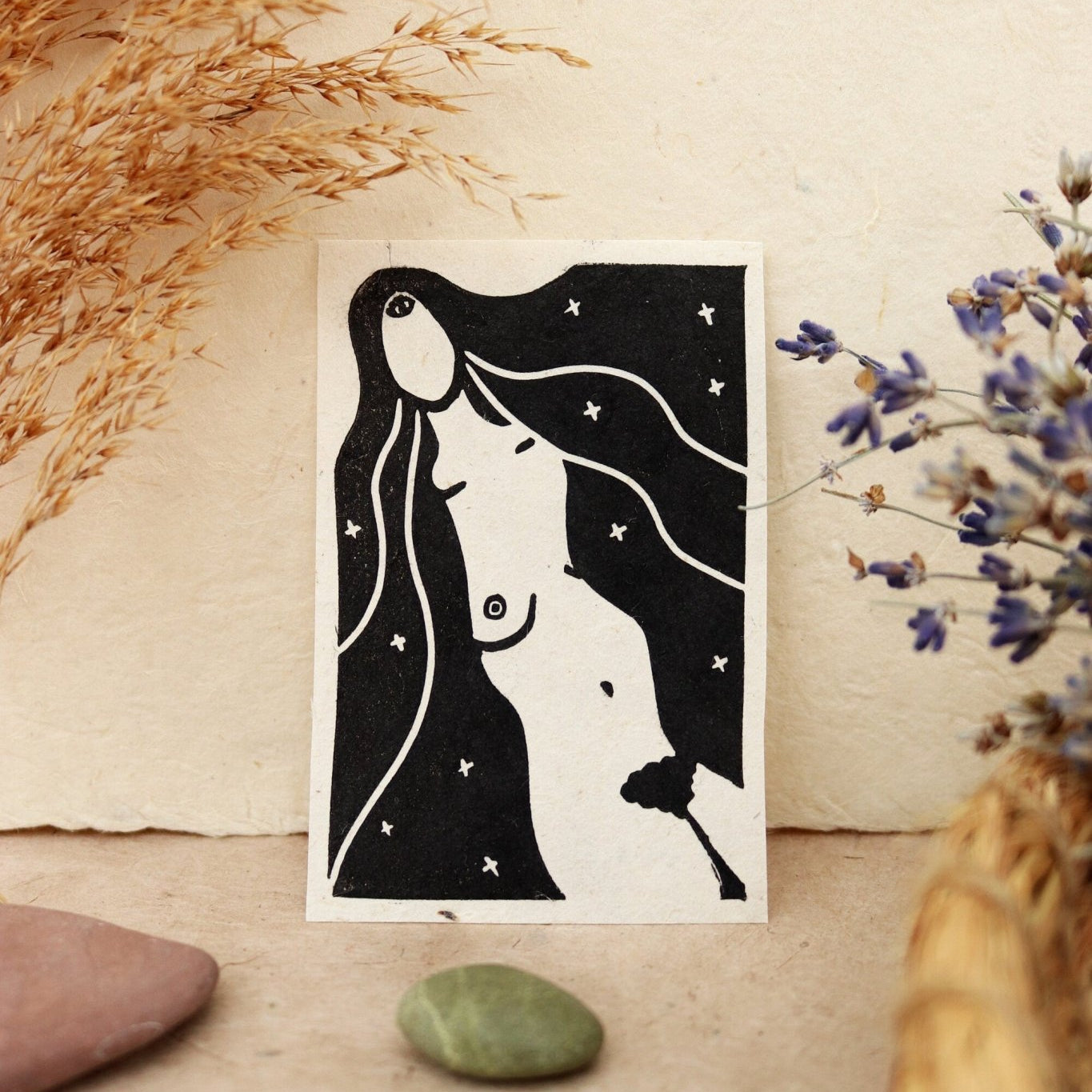 She who sees Mini Linoldruck - art.from.ilkas.heart