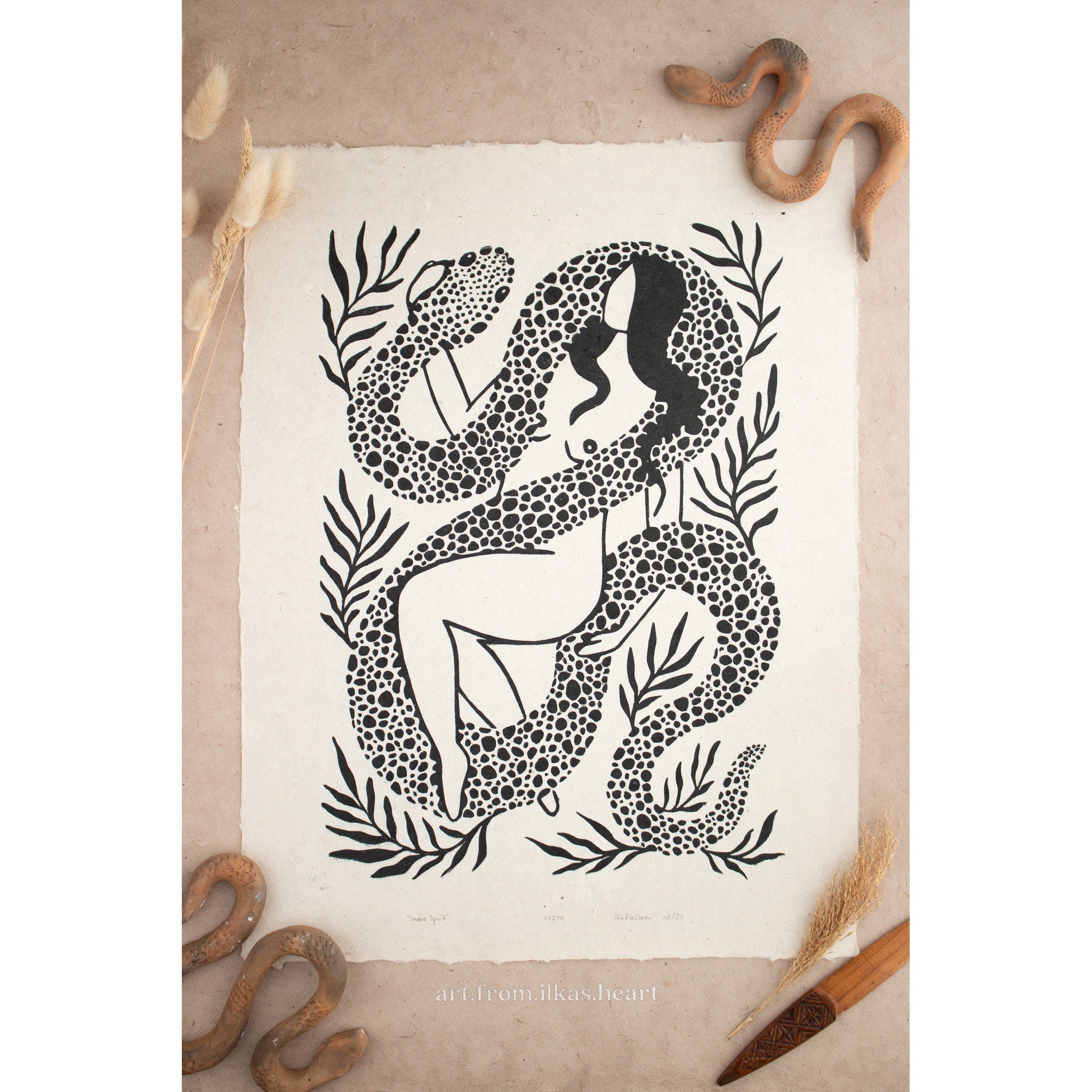 Snake Spirit Linoldruck Limitierte Auflage - art.from.ilkas.heart