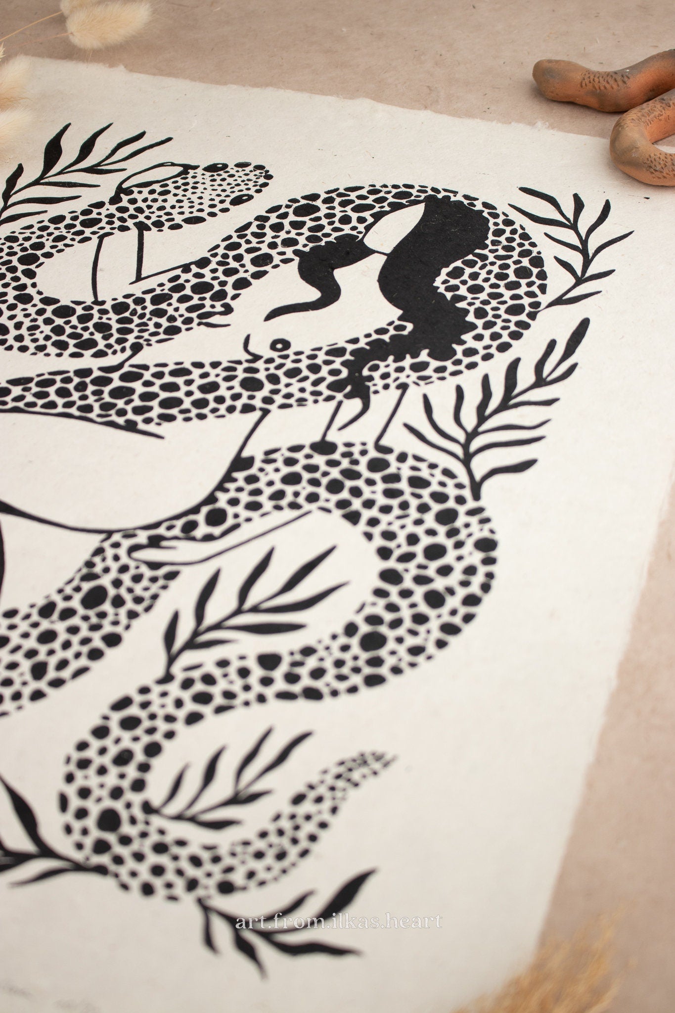Snake Spirit Linoldruck Limitierte Auflage - art.from.ilkas.heart