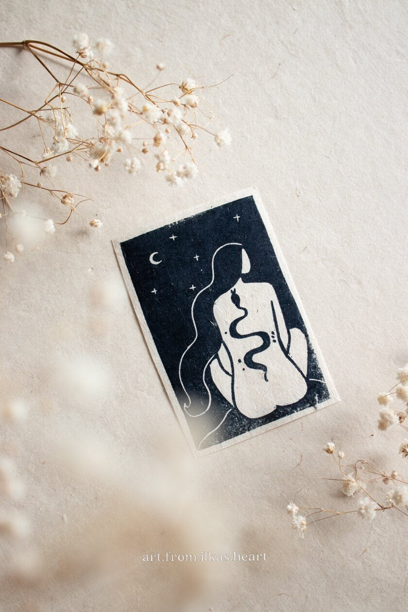 The Serpent Mini Linoldruck - art.from.ilkas.heart