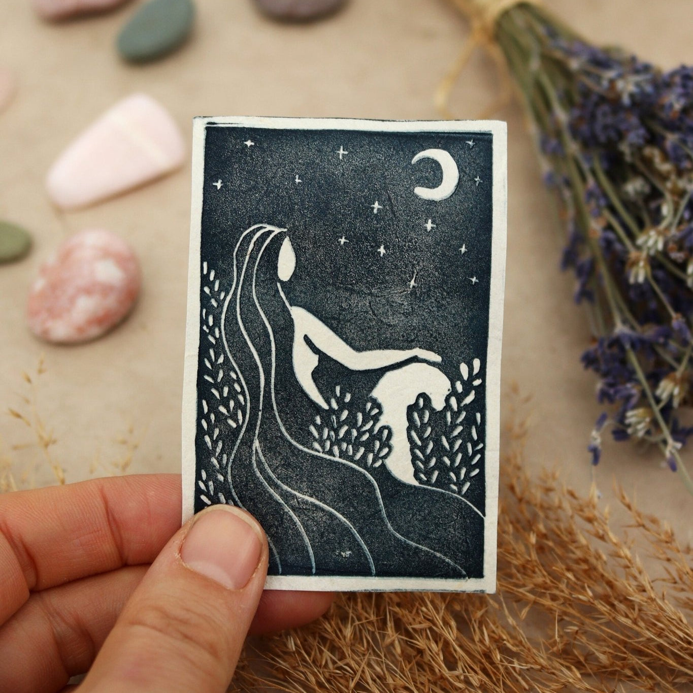 The moonshine goddess Mini Linoldruck - art.from.ilkas.heart