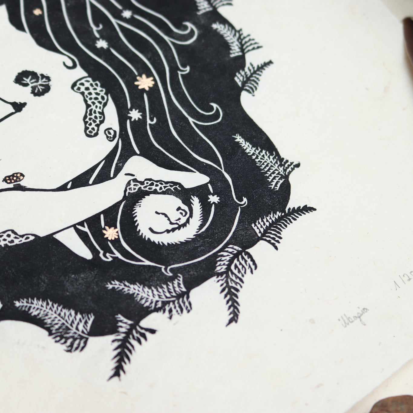 Tochter der Erde Linoldruck - art.from.ilkas.heart