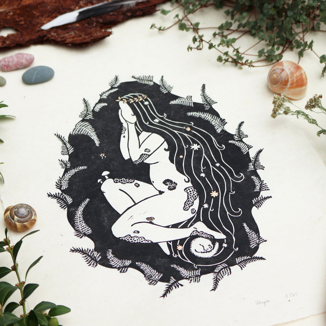 Tochter der Erde Linoldruck - art.from.ilkas.heart