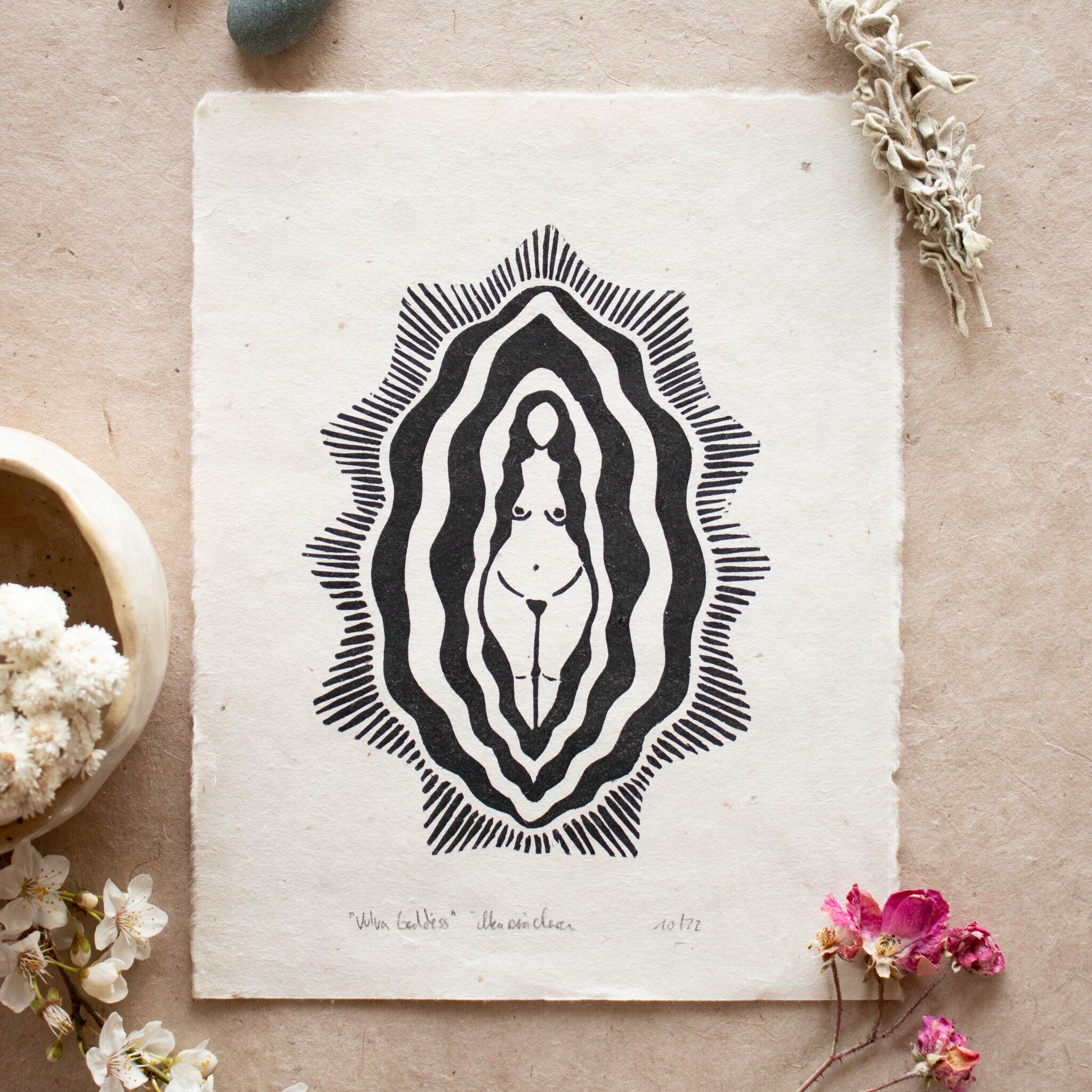 Vulva Goddess Linoldruck - art.from.ilkas.heart