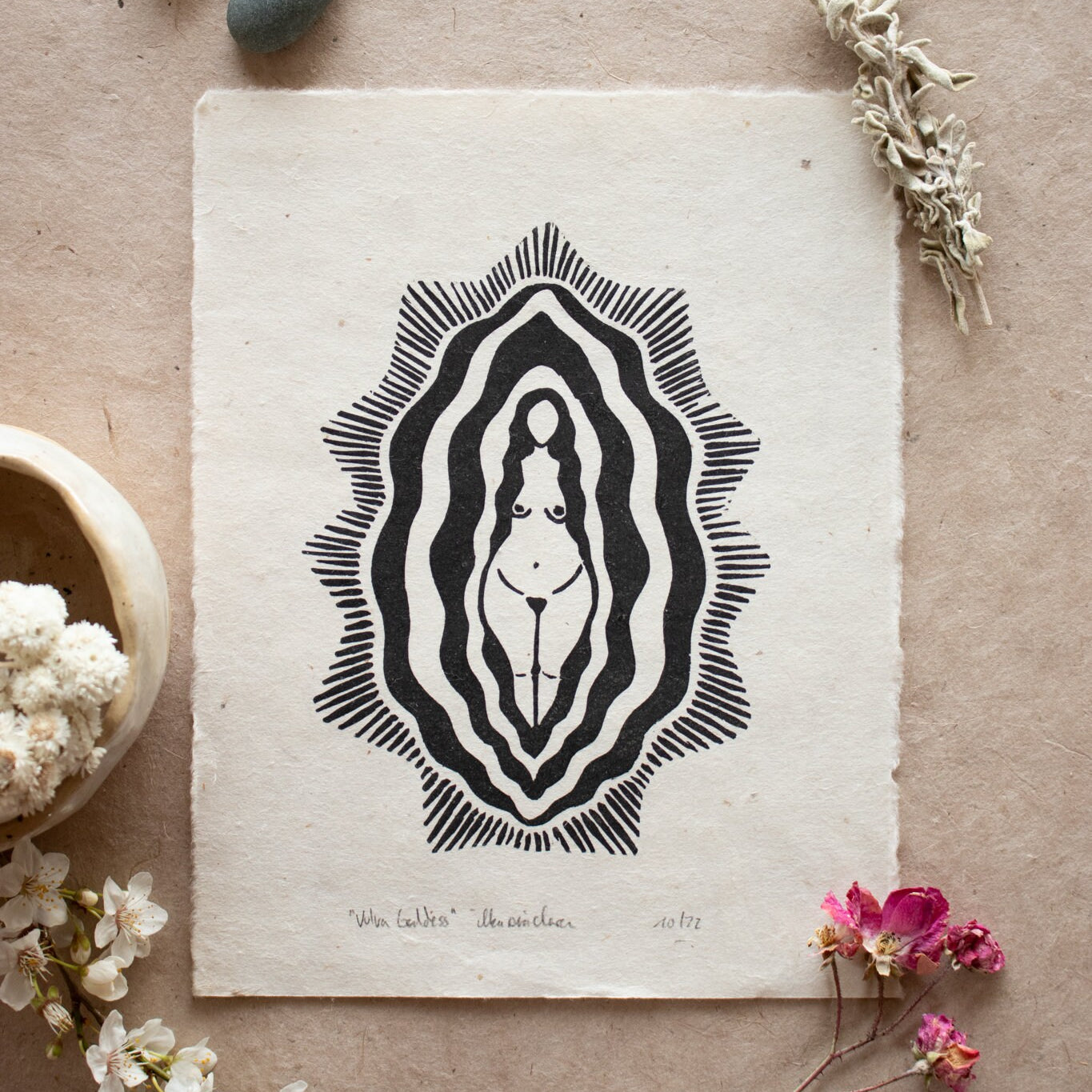 Vulva Goddess Linoldruck - art.from.ilkas.heart
