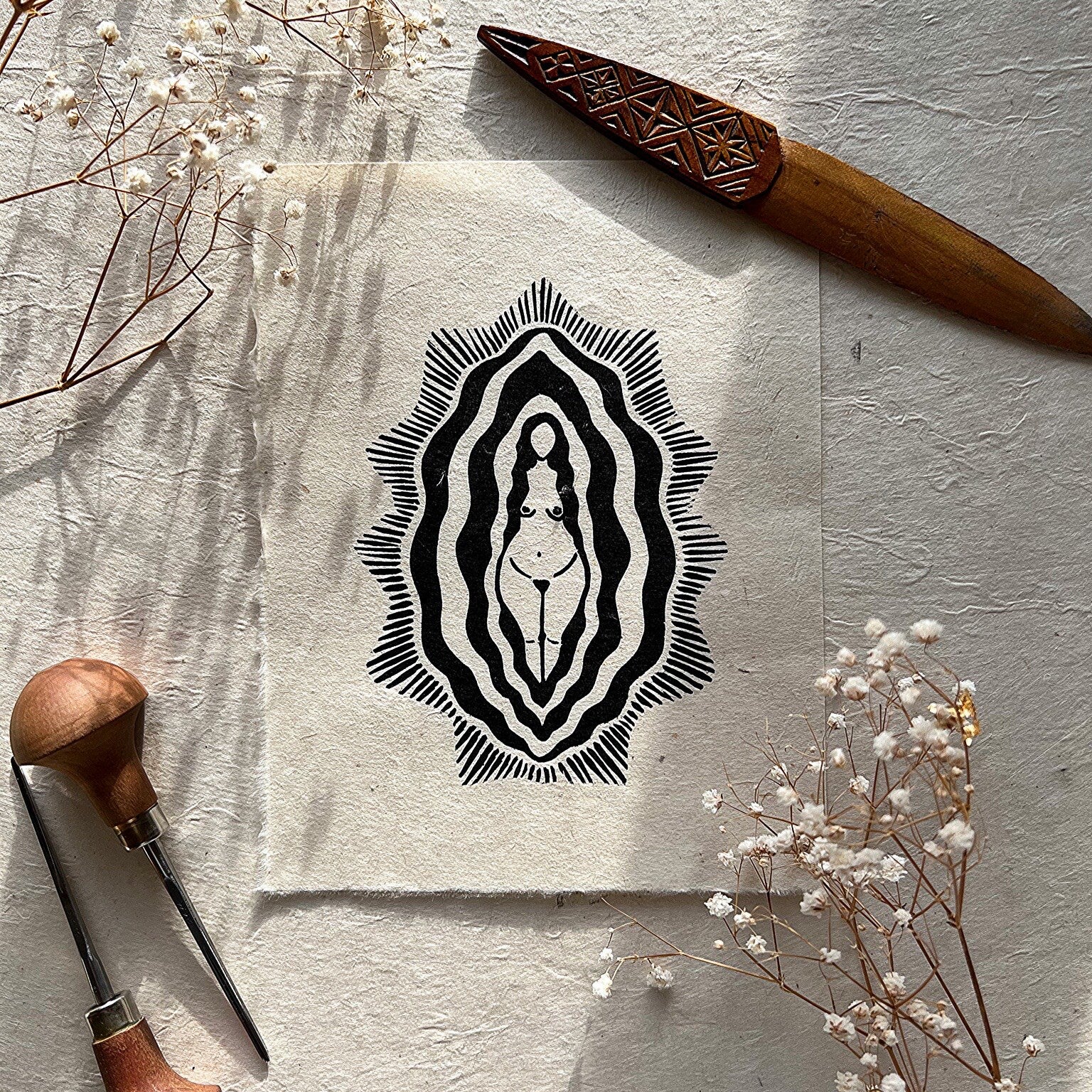 Vulva Goddess Linoldruck - art.from.ilkas.heart