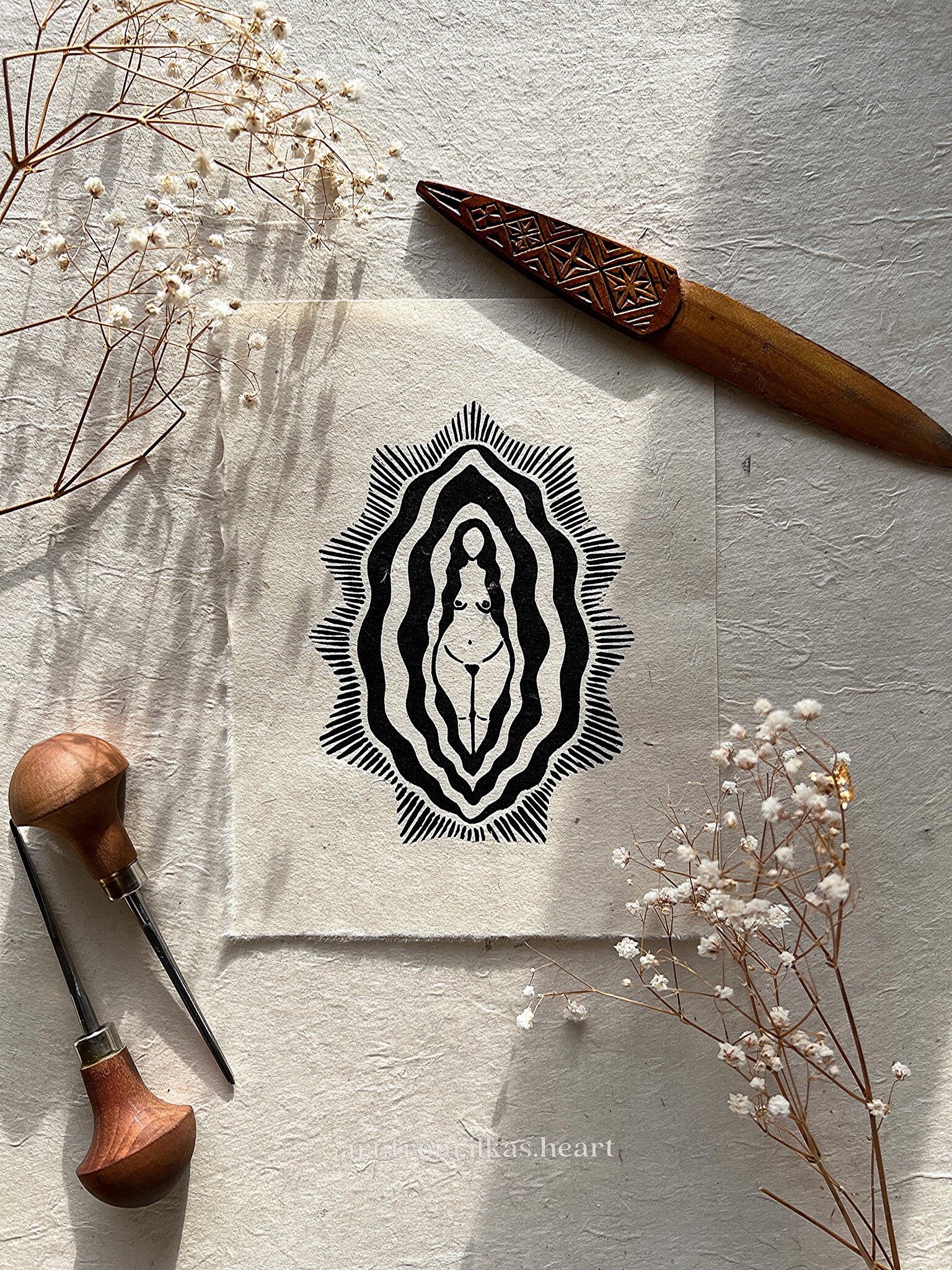 Vulva Goddess Linoldruck - art.from.ilkas.heart