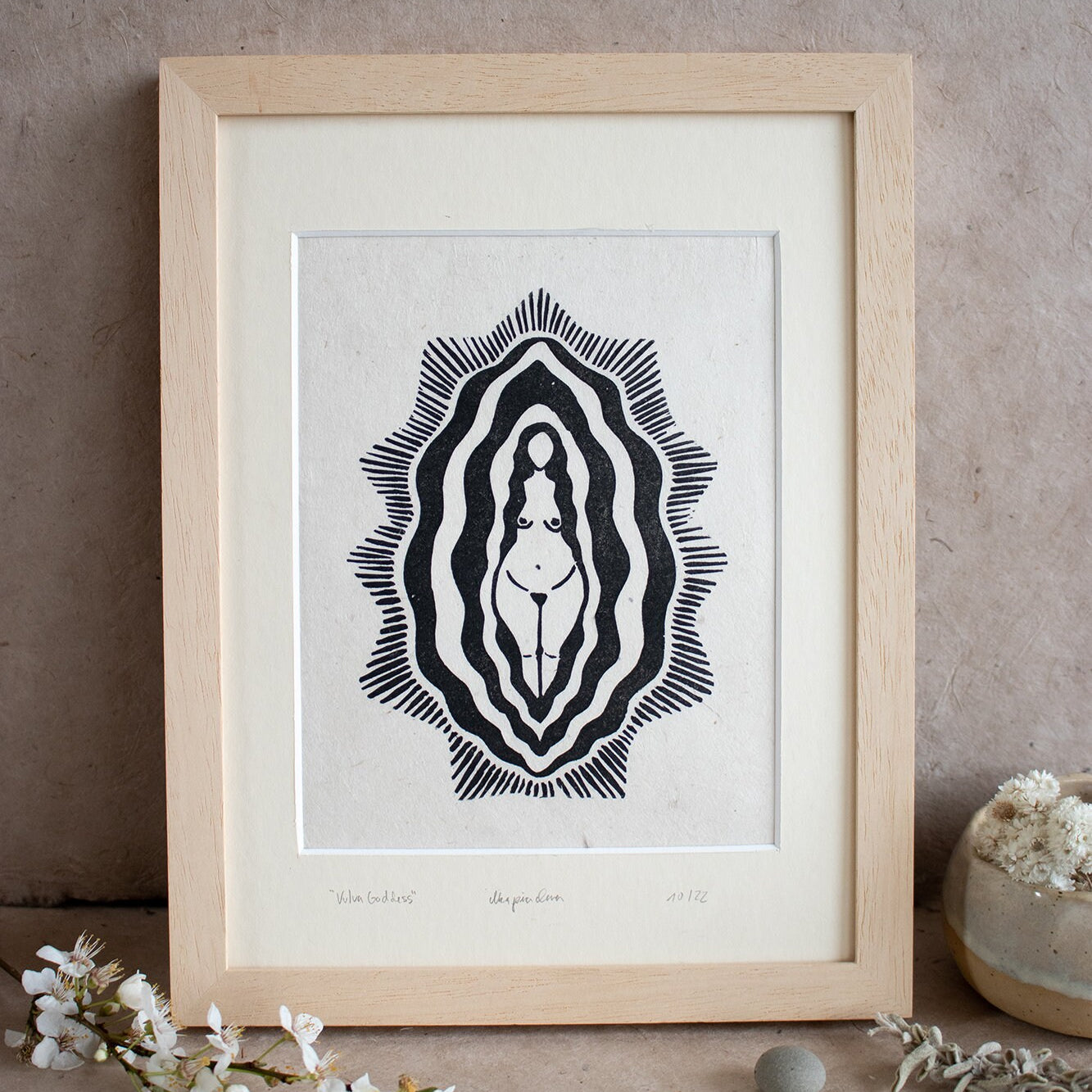 Vulva Goddess Linoldruck - art.from.ilkas.heart