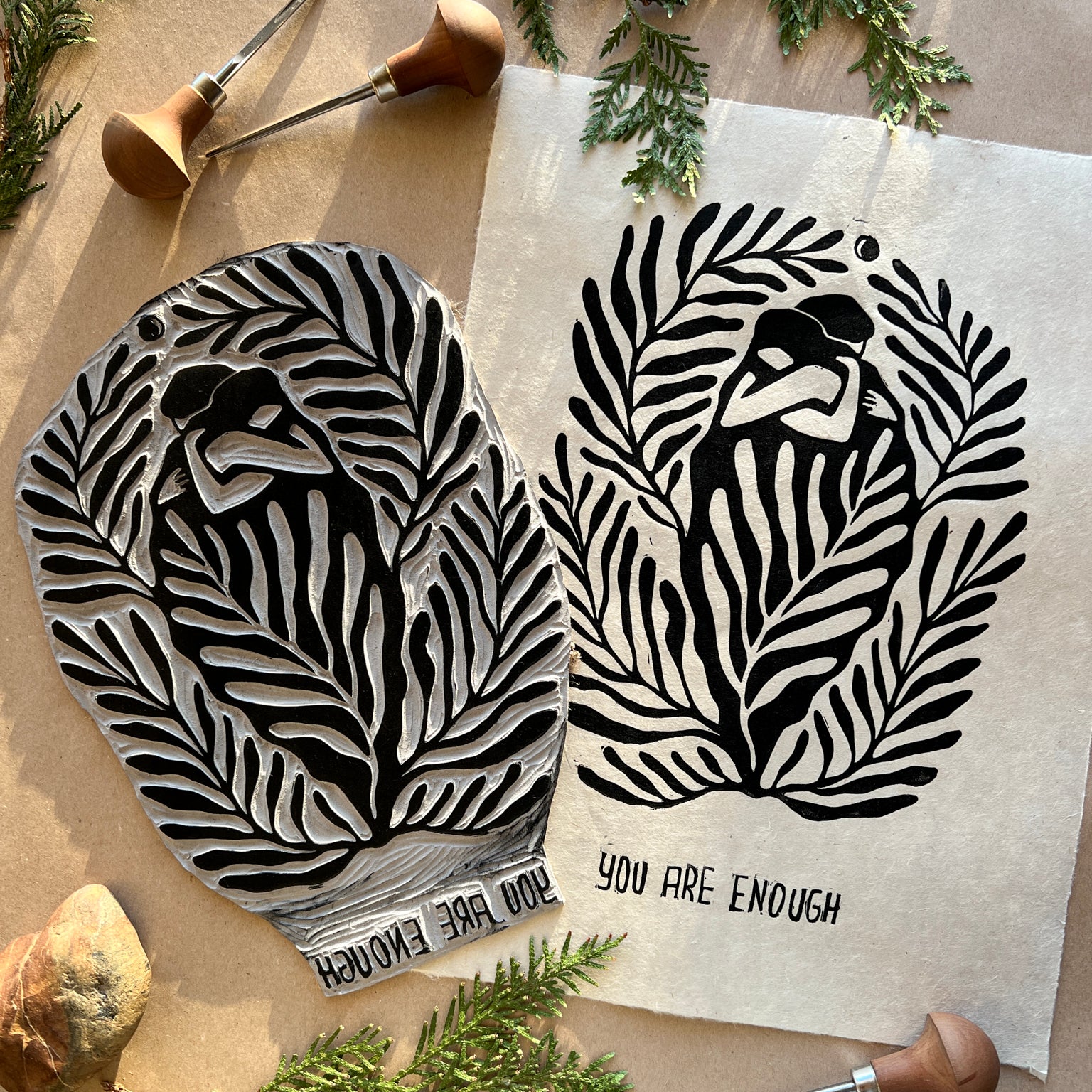 You are enough Linoldruck - art.from.ilkas.heart