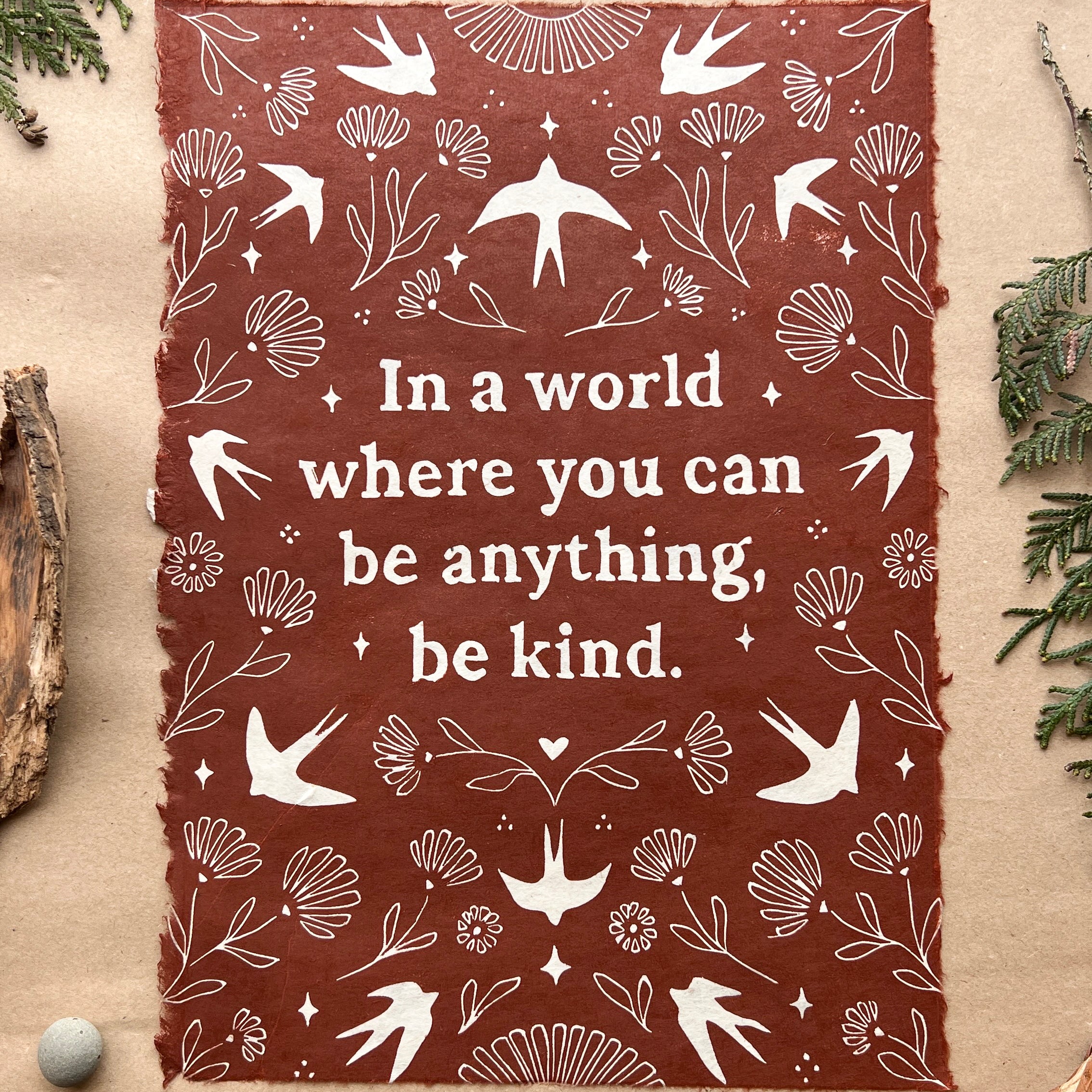 Schwalben & Ringelblumen Linoldruck - art.from.ilkas.heart