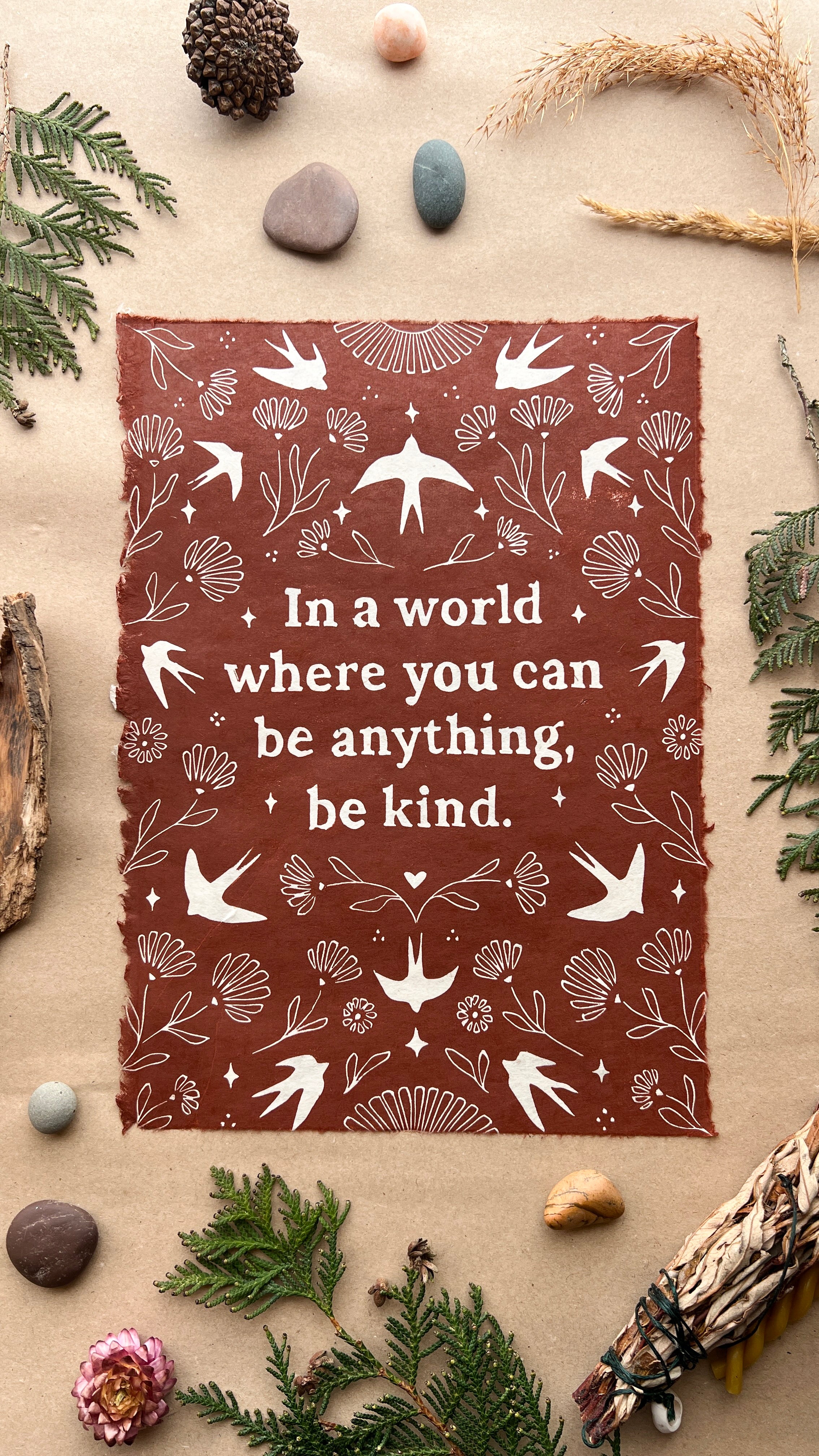 Schwalben & Ringelblumen Linoldruck - art.from.ilkas.heart