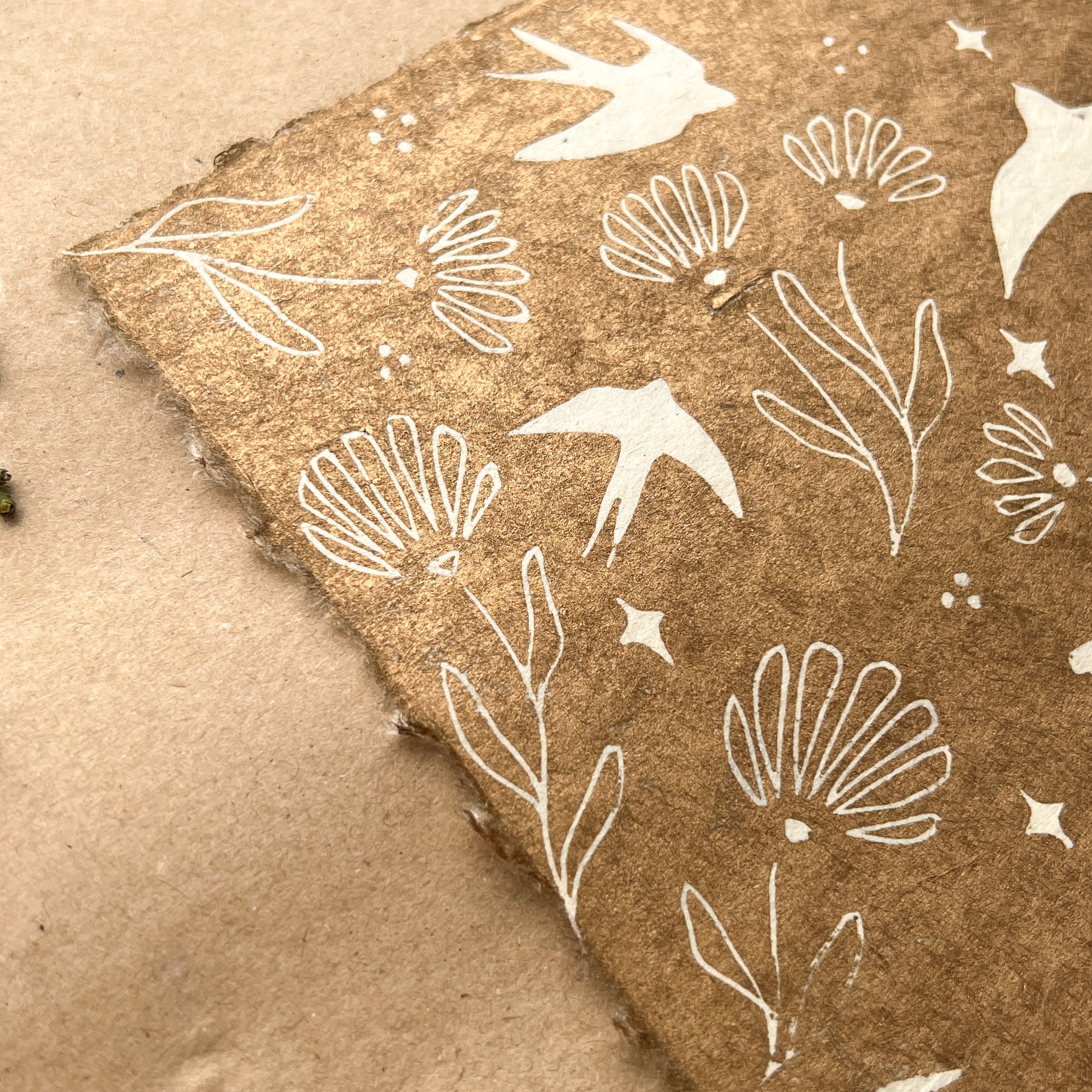 Schwalben & Ringelblumen Linoldruck - art.from.ilkas.heart