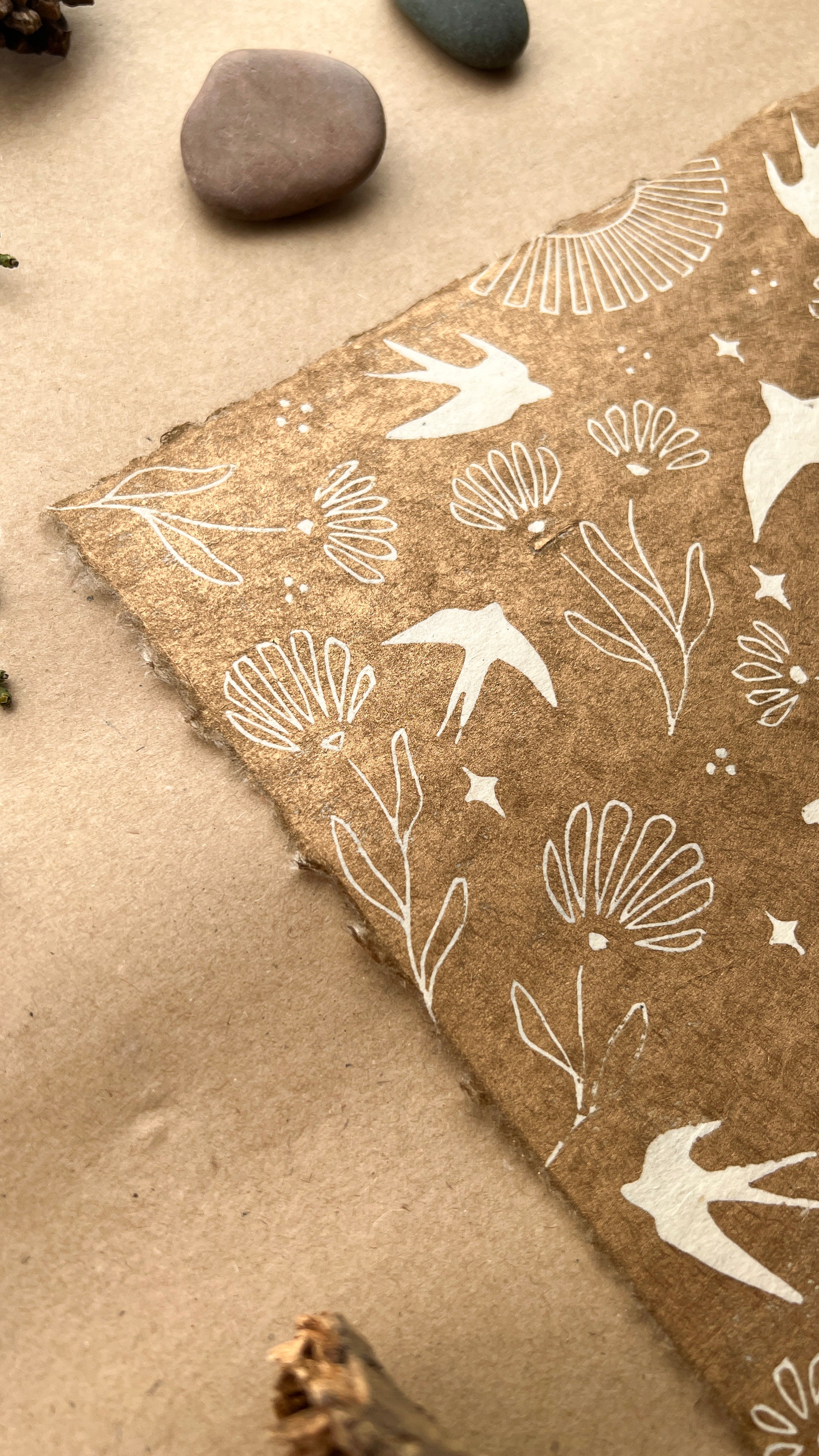 Schwalben & Ringelblumen Linoldruck - art.from.ilkas.heart