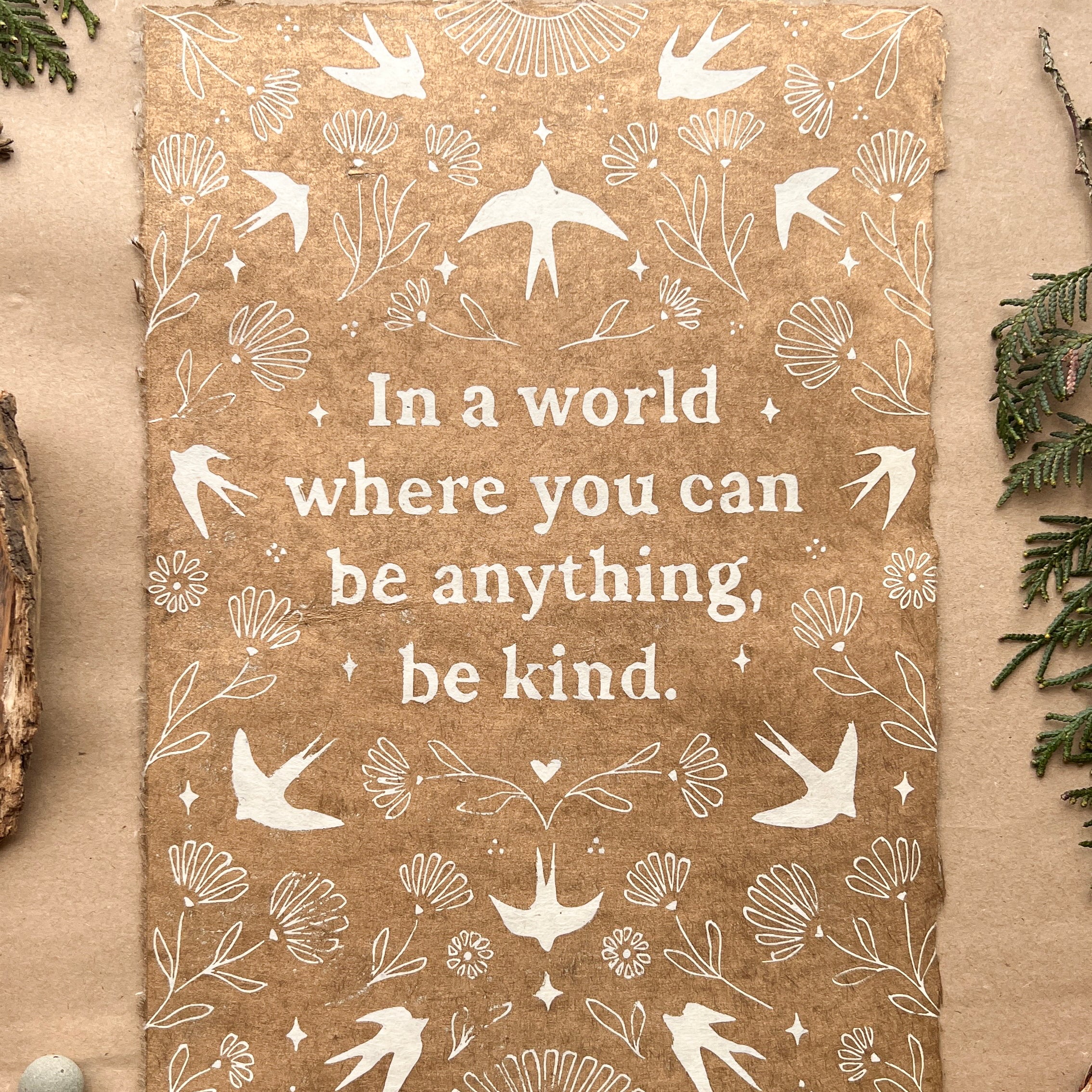 Schwalben & Ringelblumen Linoldruck - art.from.ilkas.heart