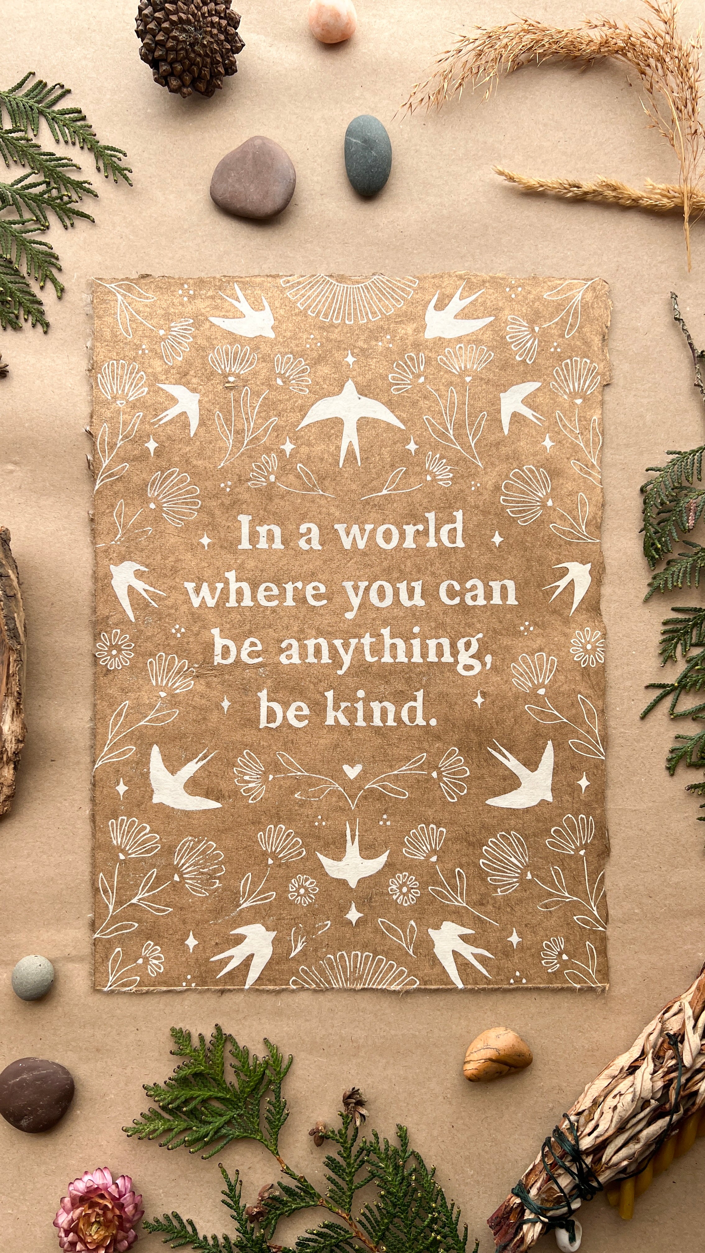 Schwalben & Ringelblumen Linoldruck - art.from.ilkas.heart