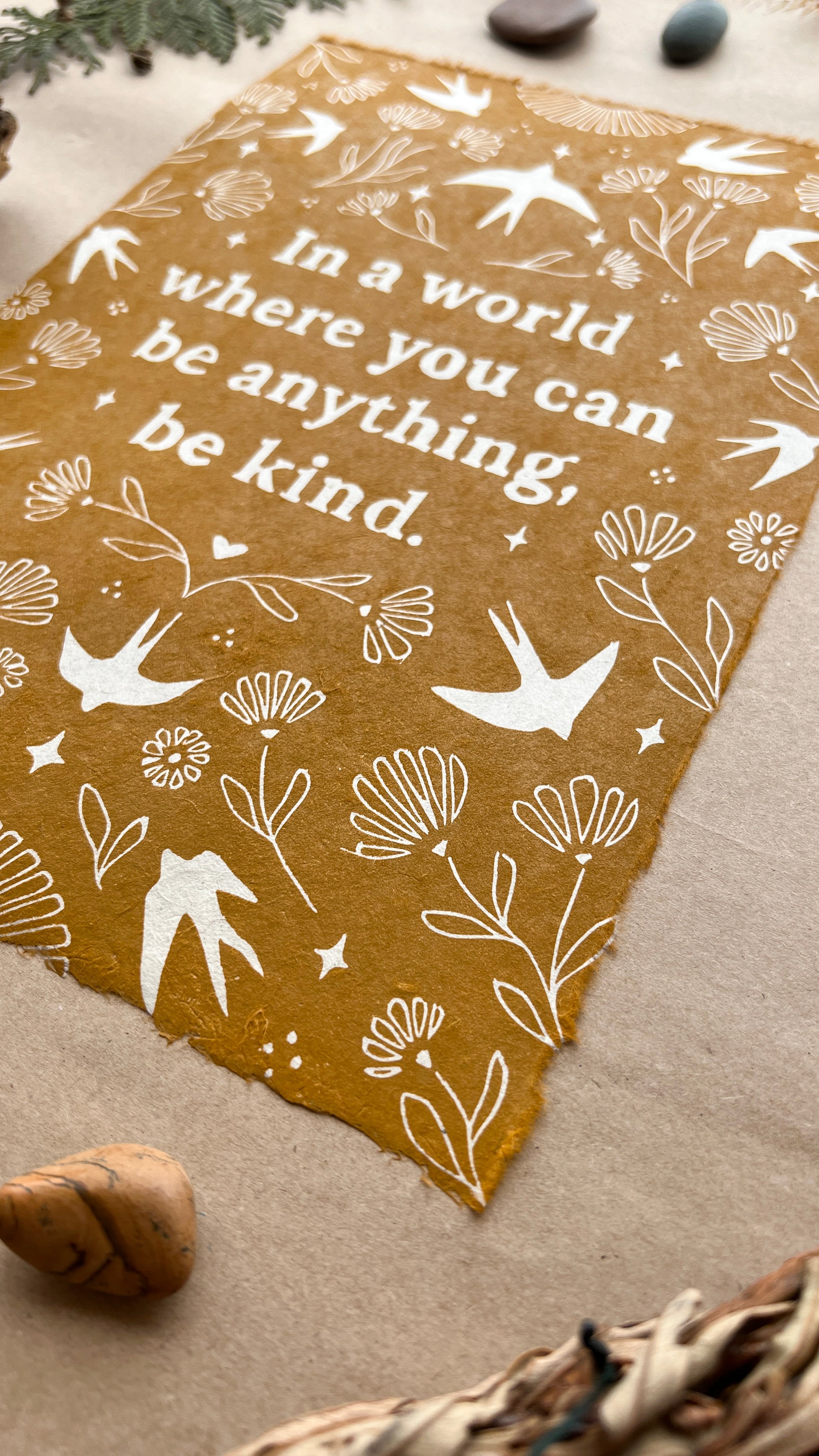 Schwalben & Ringelblumen Linoldruck - art.from.ilkas.heart