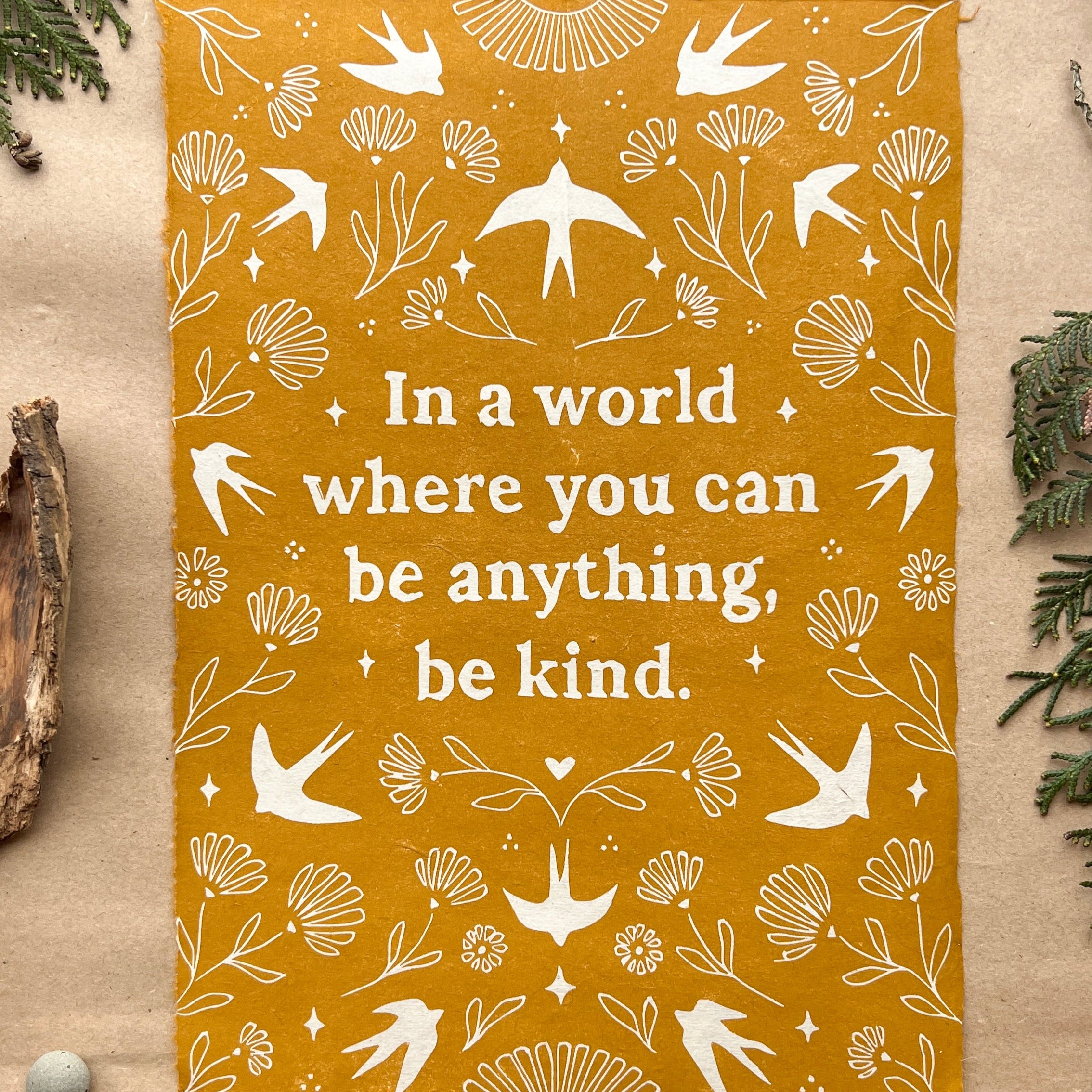 Schwalben & Ringelblumen Linoldruck - art.from.ilkas.heart