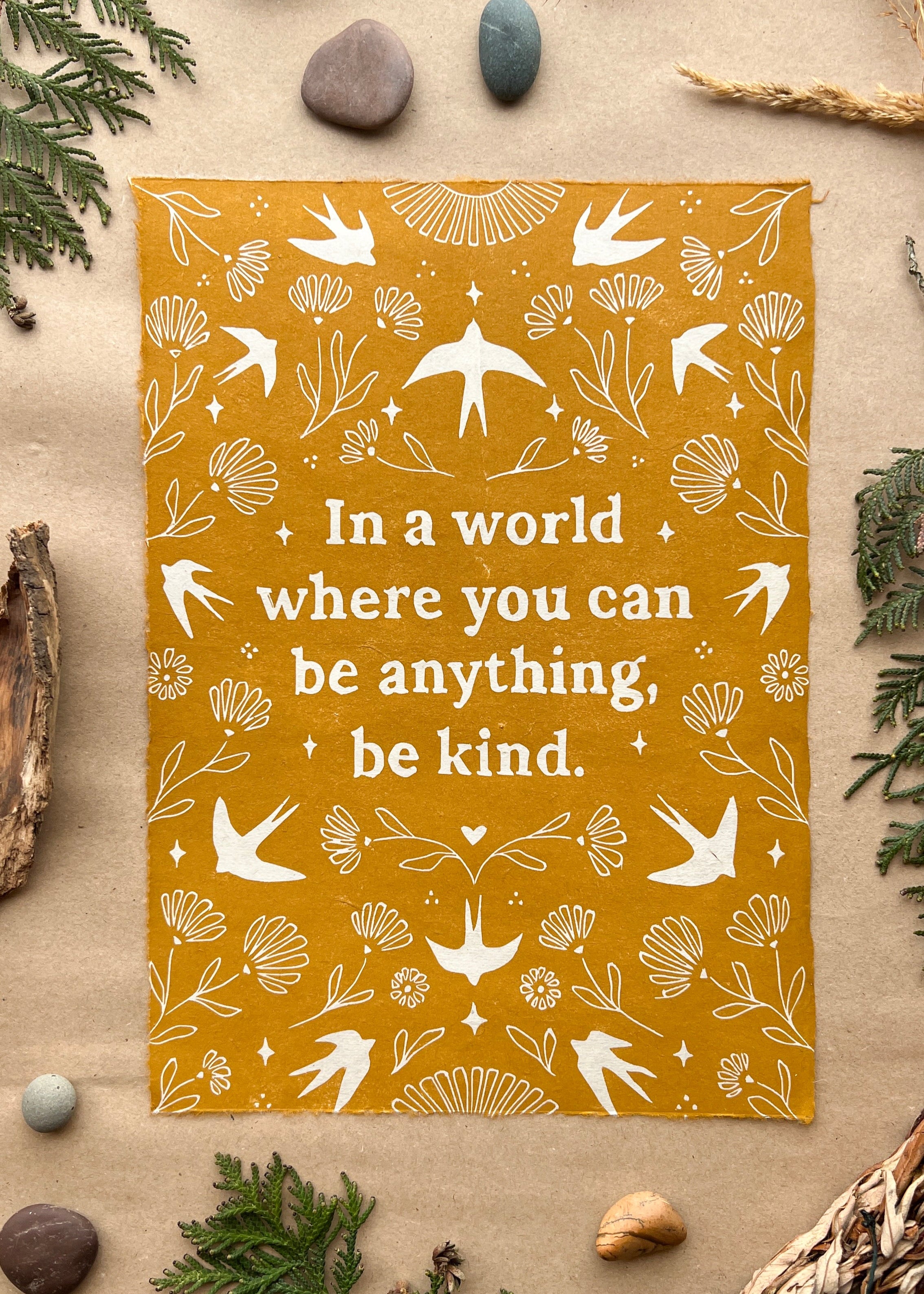 Schwalben & Ringelblumen Linoldruck - art.from.ilkas.heart