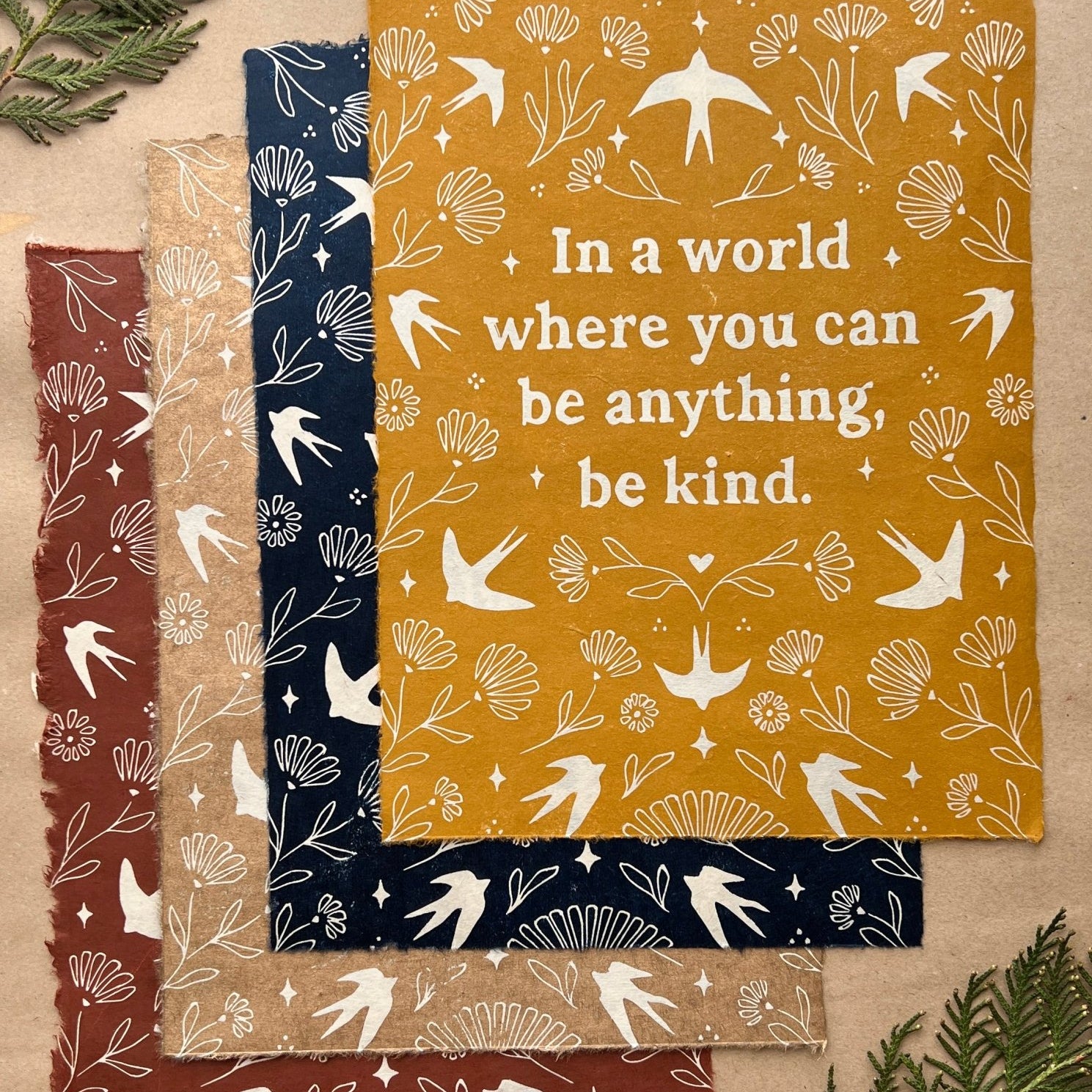 Schwalben & Ringelblumen Linoldruck - art.from.ilkas.heart